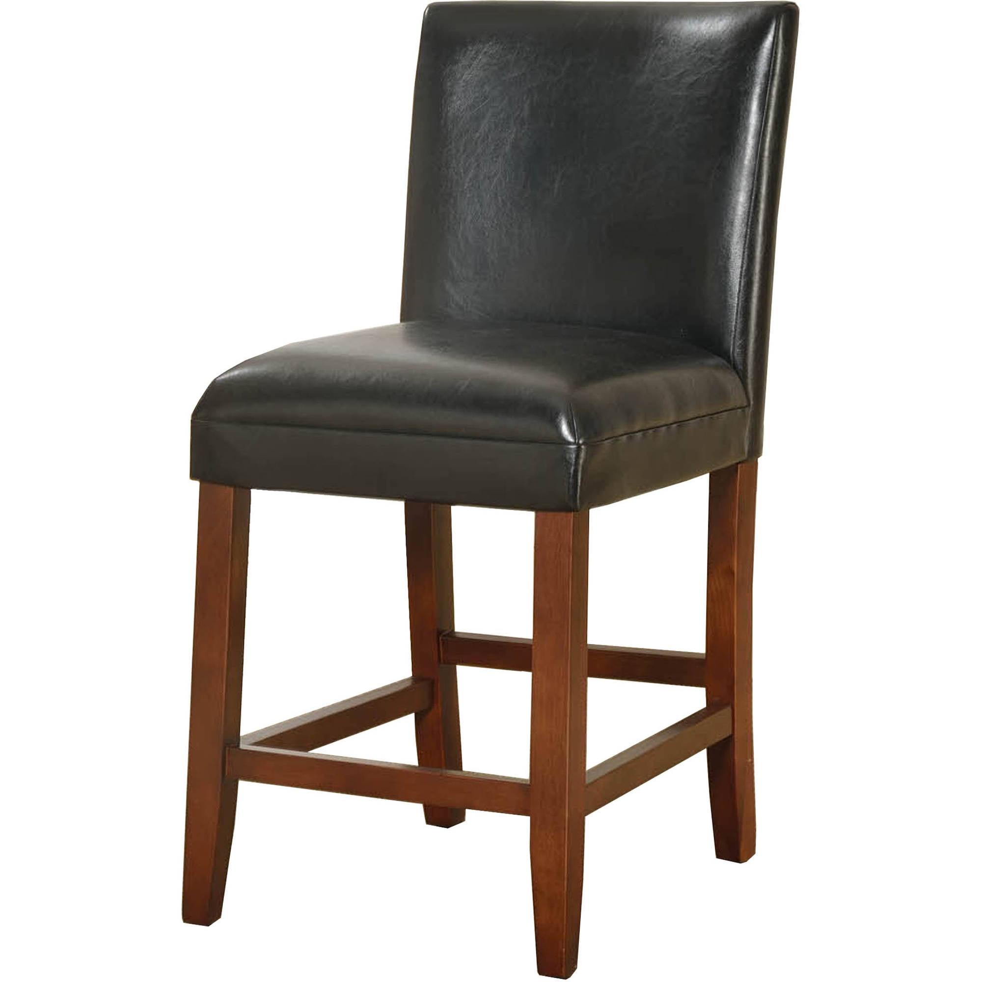 24" Black Faux Leather Counter Height Barstool with Wood Legs