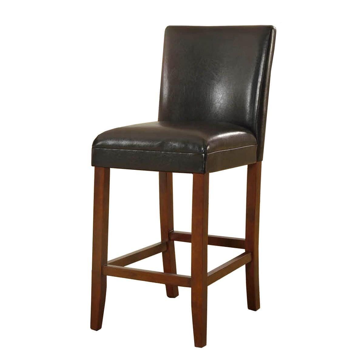 Luxury Black Faux Leather 29" Barstool with Light Cherry Wood Legs