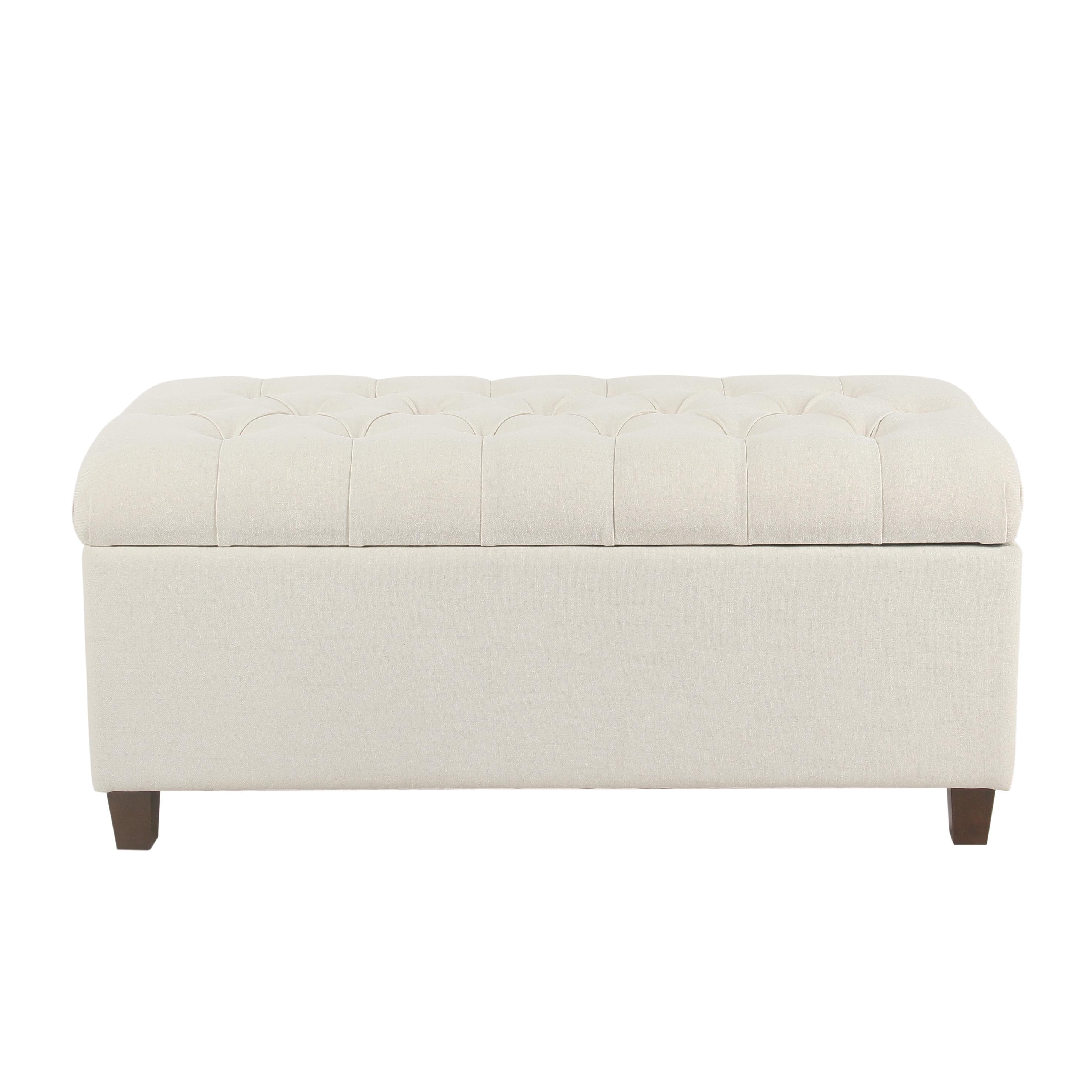 Ainsley Button Tufted Storage Bench Cream - HomePop: Upholstered Ottoman for Family Room