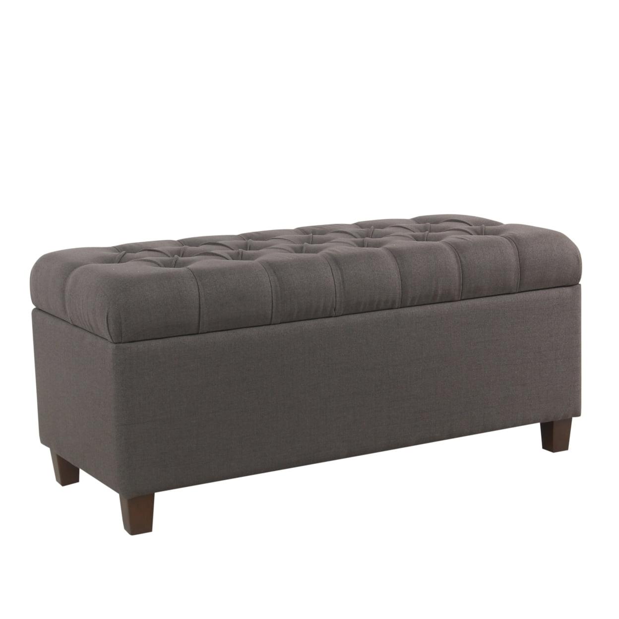 Ainsley Button Tufted Storage Bench Dark Charcoal Gray - HomePop: Upholstered Ottoman for Bedroom with Wood Legs