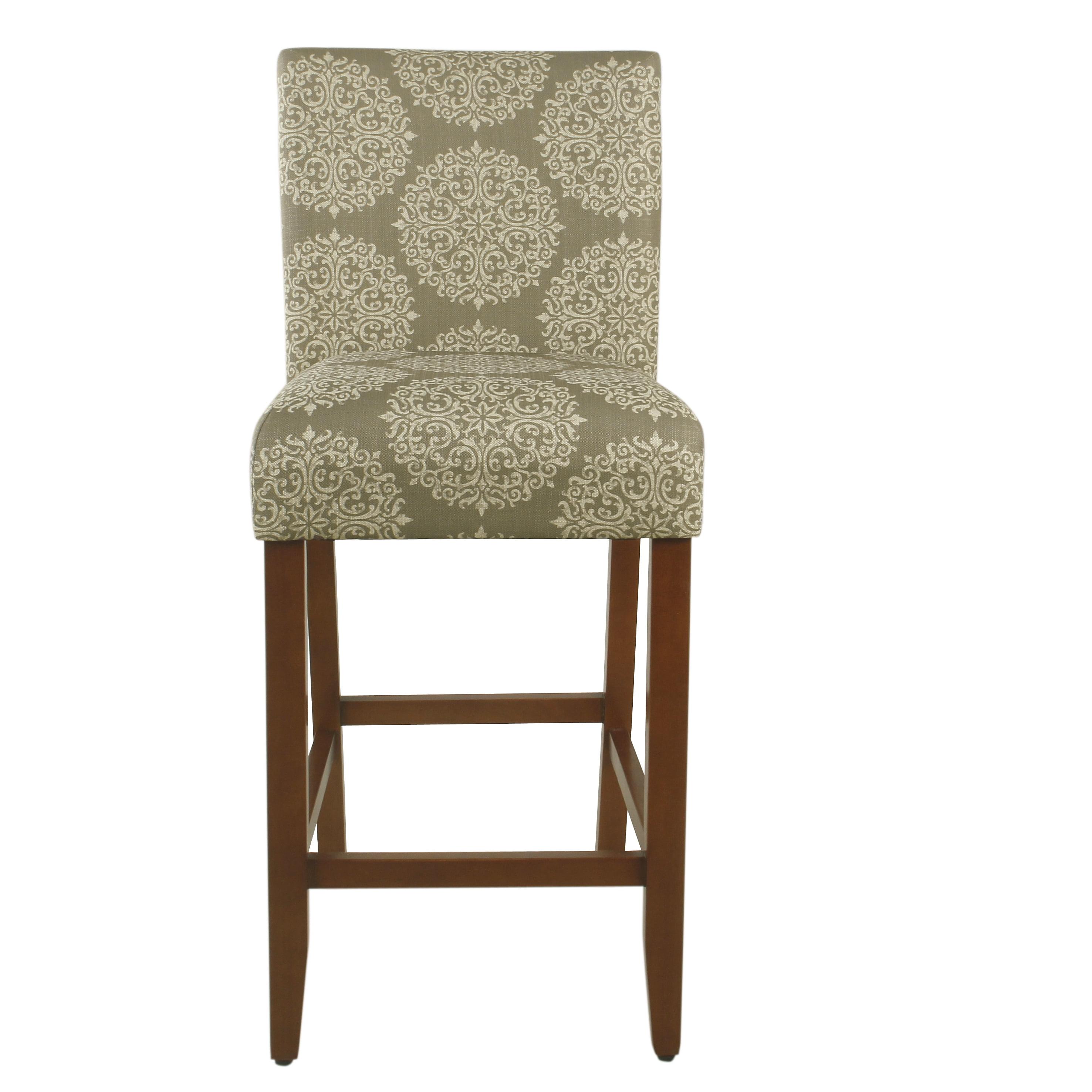 Braeburn Rustic Brown 29" Upholstered Barstool in Taupe and Cream Medallion