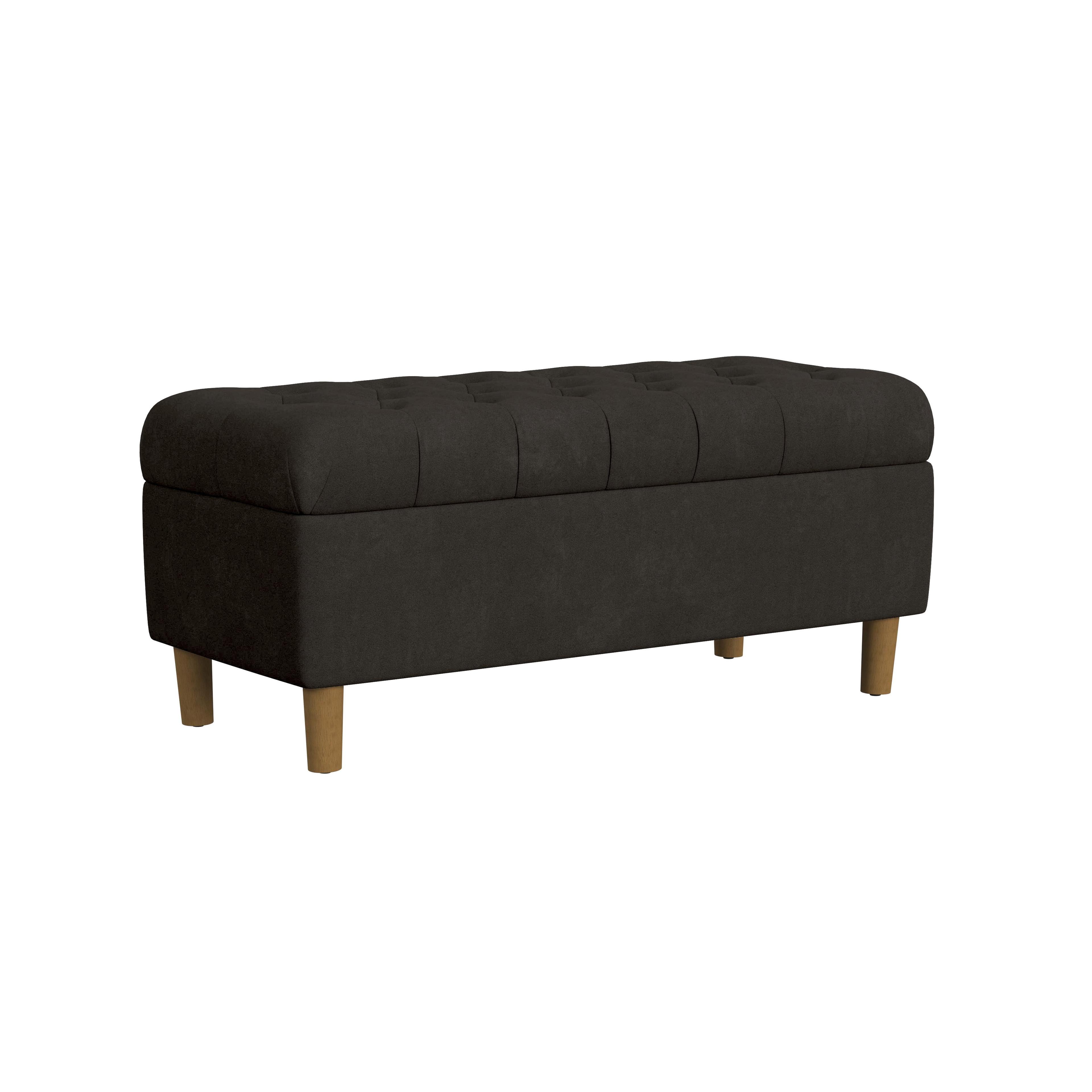 Button Tufted Storage Bench with Cone Wood Legs - HomePop