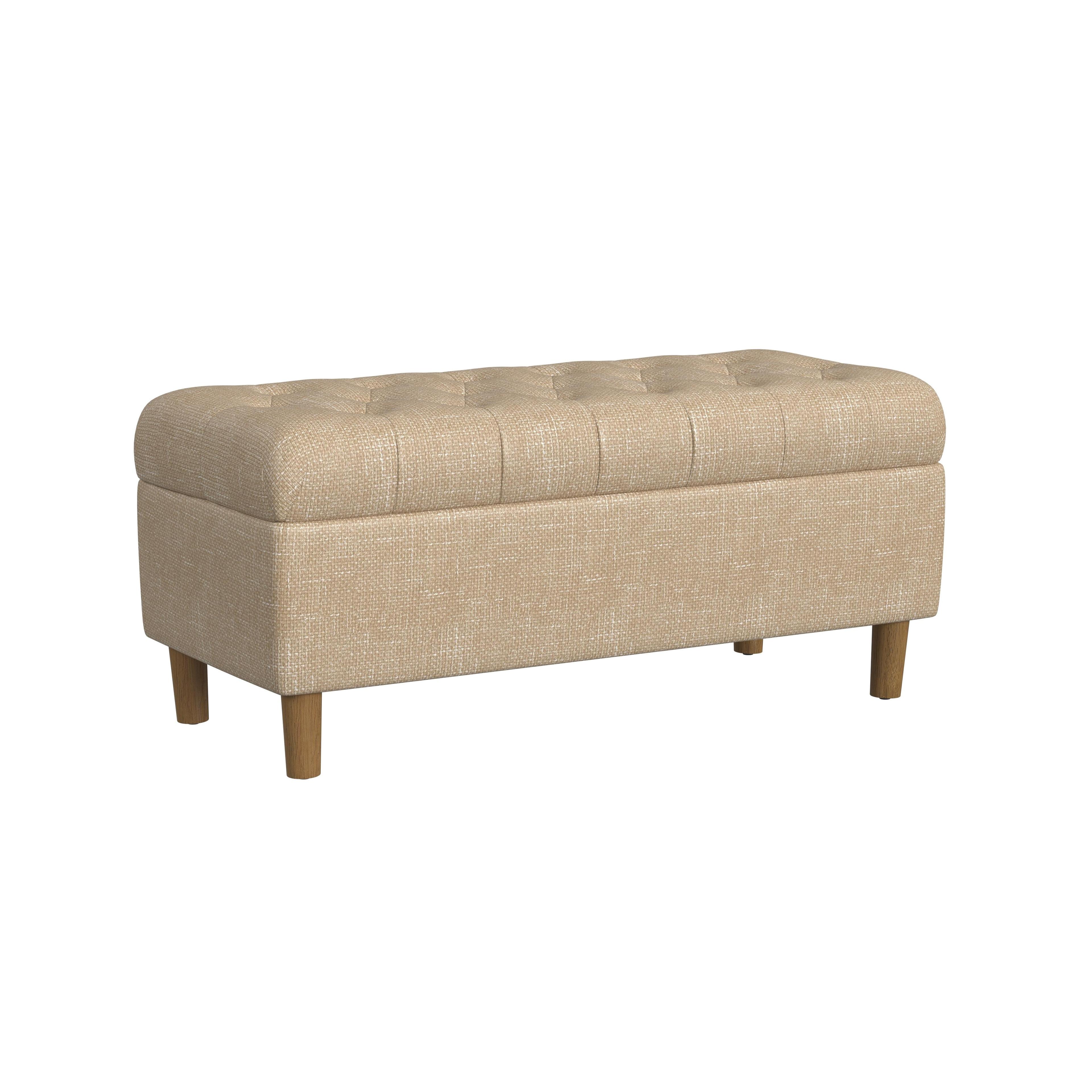 Button Tufted Storage Bench with Cone Wood Legs - HomePop