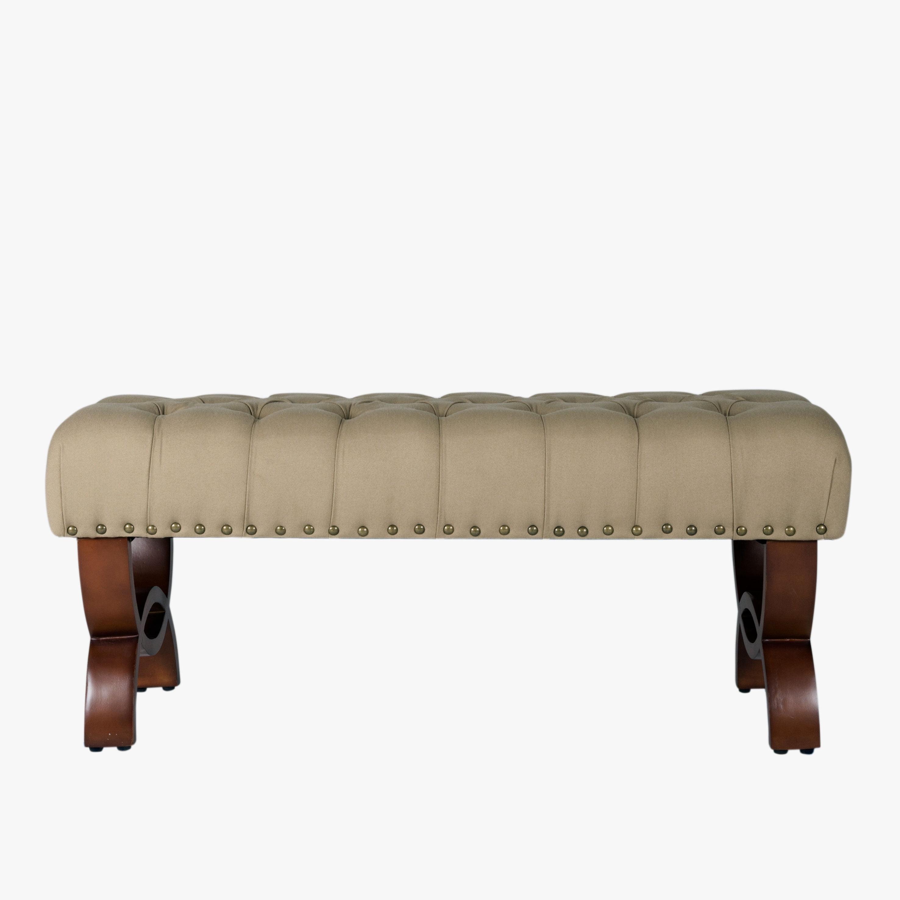 Carolina Tufted Bench with Nailhead Trim Cream - HomePop: Upholstered Ottoman for Bedroom, Indoor Furniture