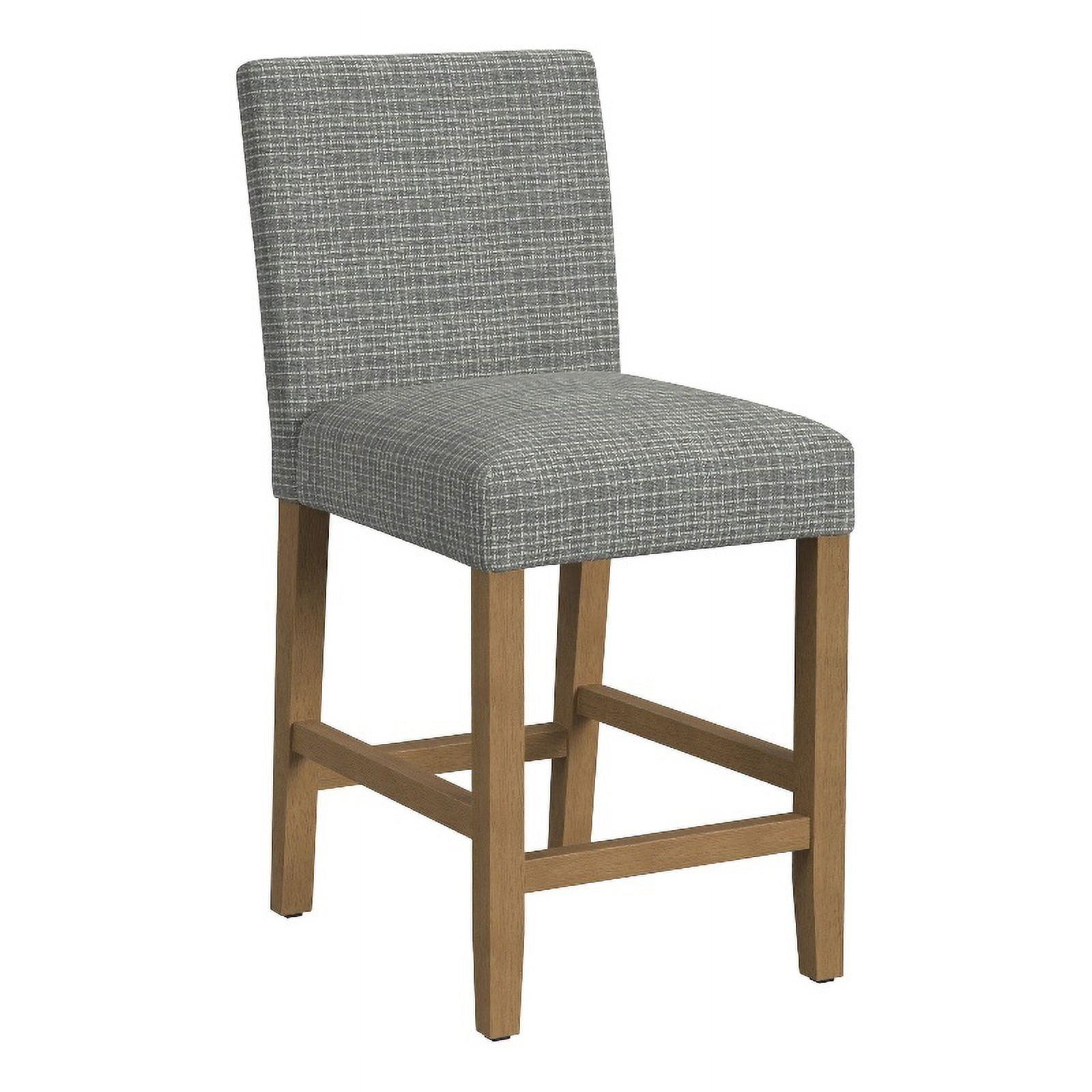 Gray Mini Grid Upholstered Counter Stool with Wood Legs