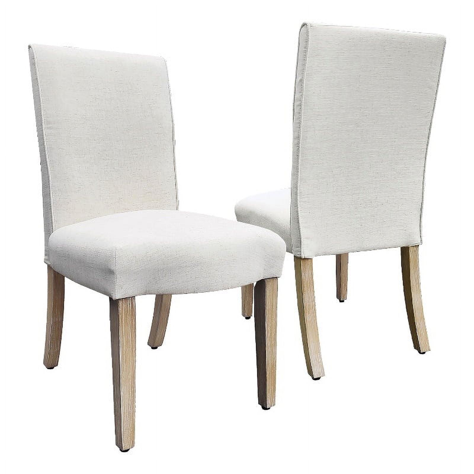 Cream Upholstered Linen Parsons Side Chair with Wood Legs, Set of 2