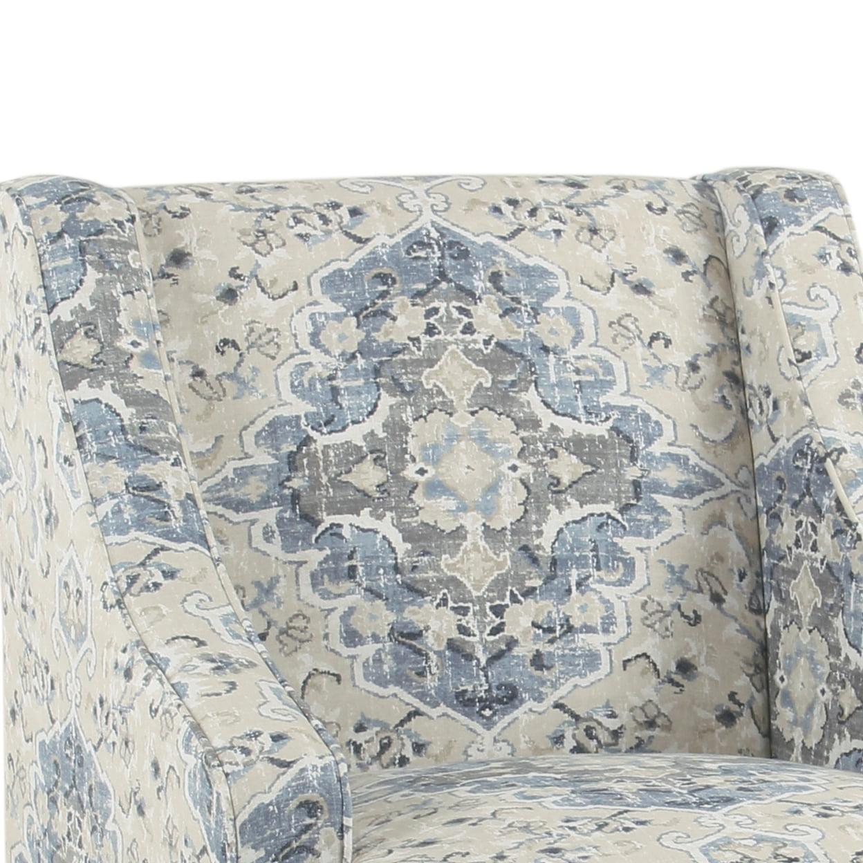 Antique Blue Classic Swoop Accent Armchair with Wood Legs