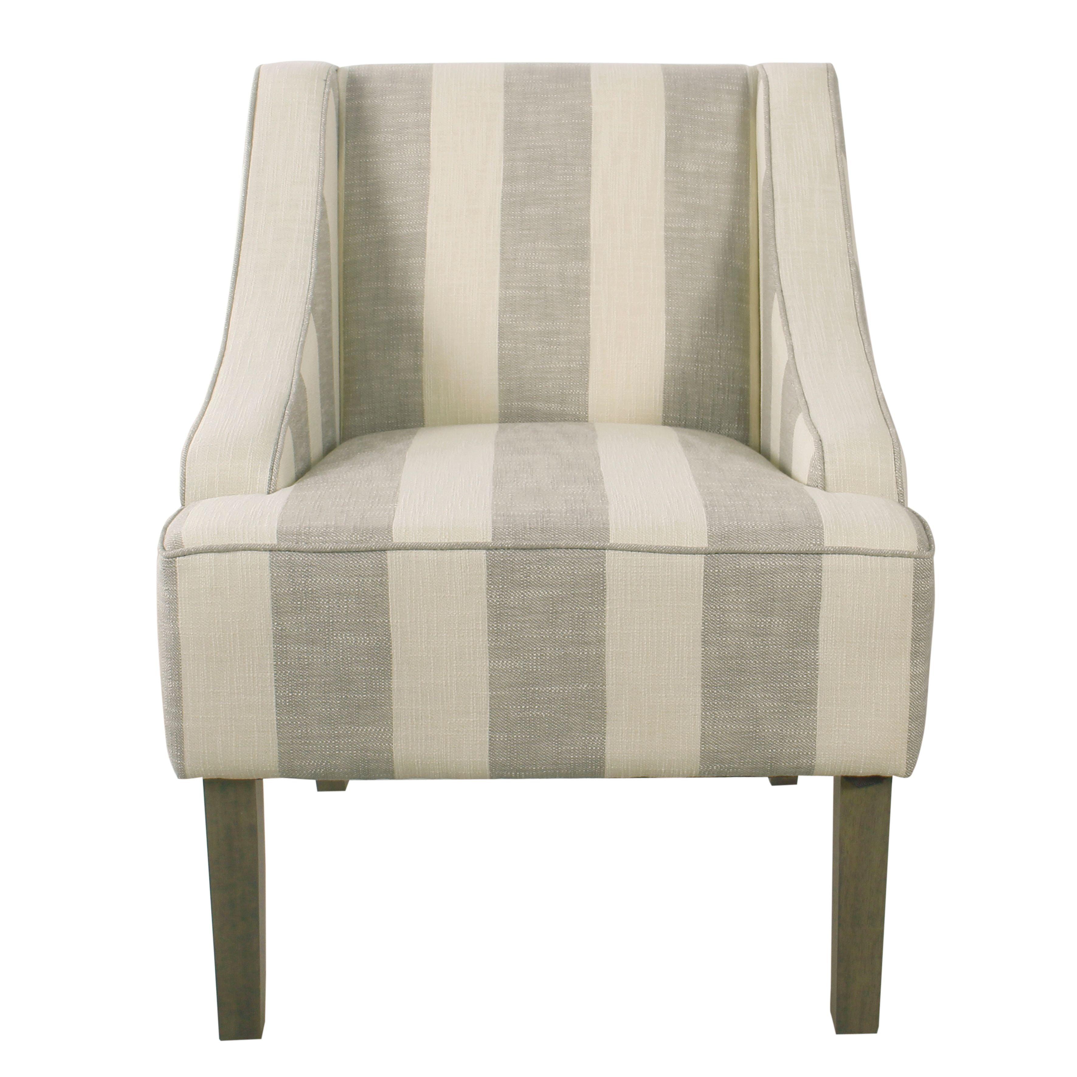 Classic Gray Stripe Swoop Armchair with Wood Legs