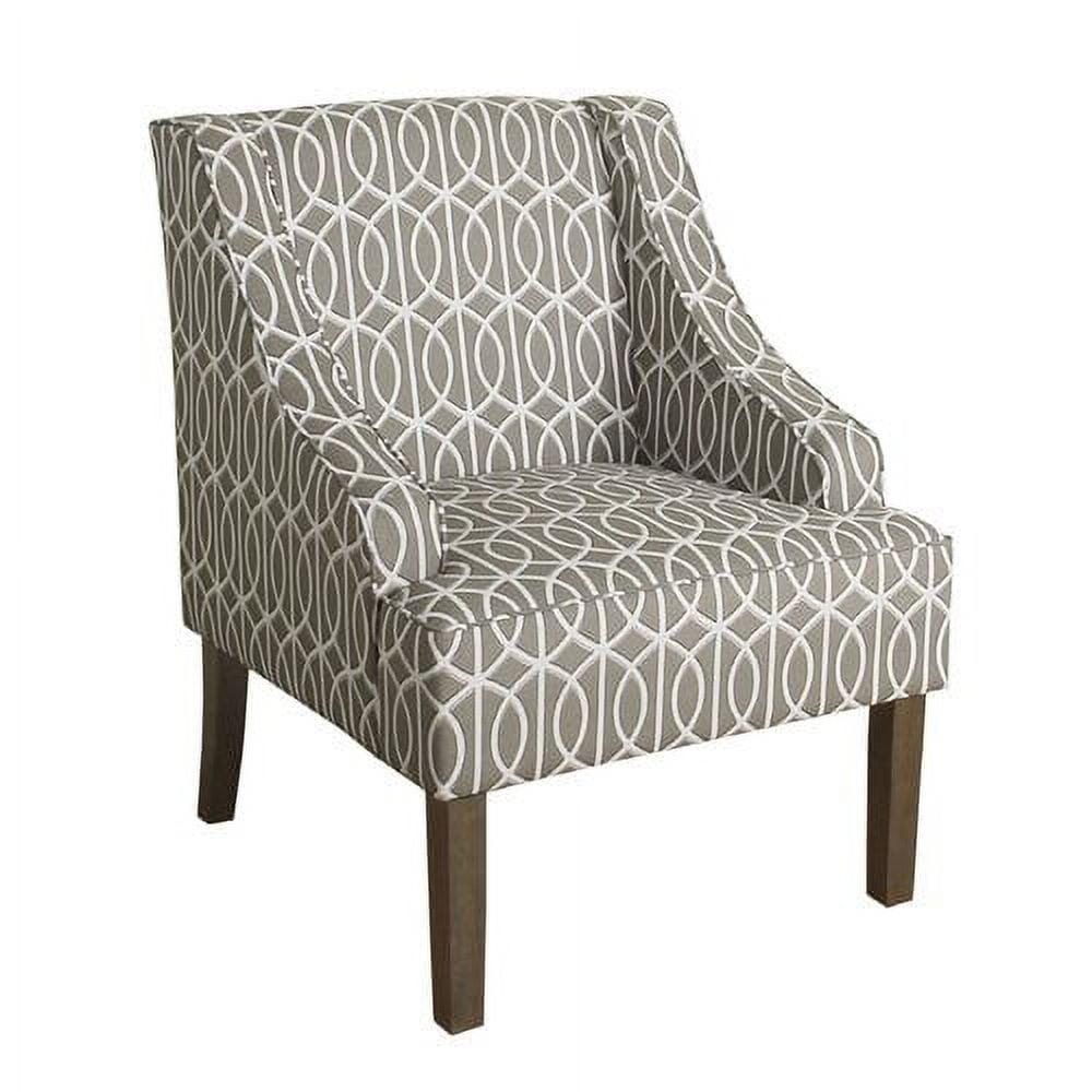 Brindle Gray Stripe Classic Swoop Accent Chair with Wood Legs