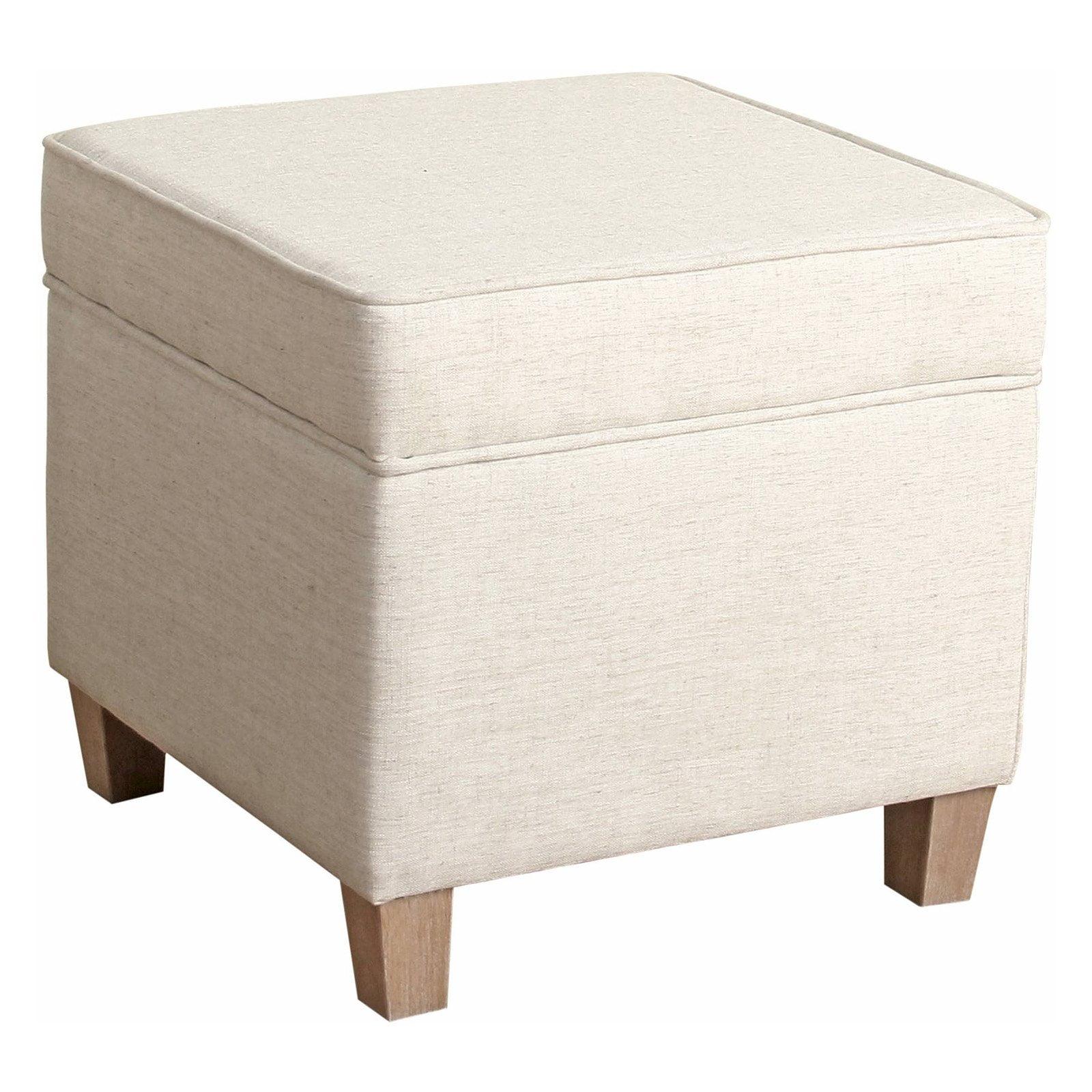 Classic Cream Square Tufted Storage Ottoman with Whitewashed Wood Legs