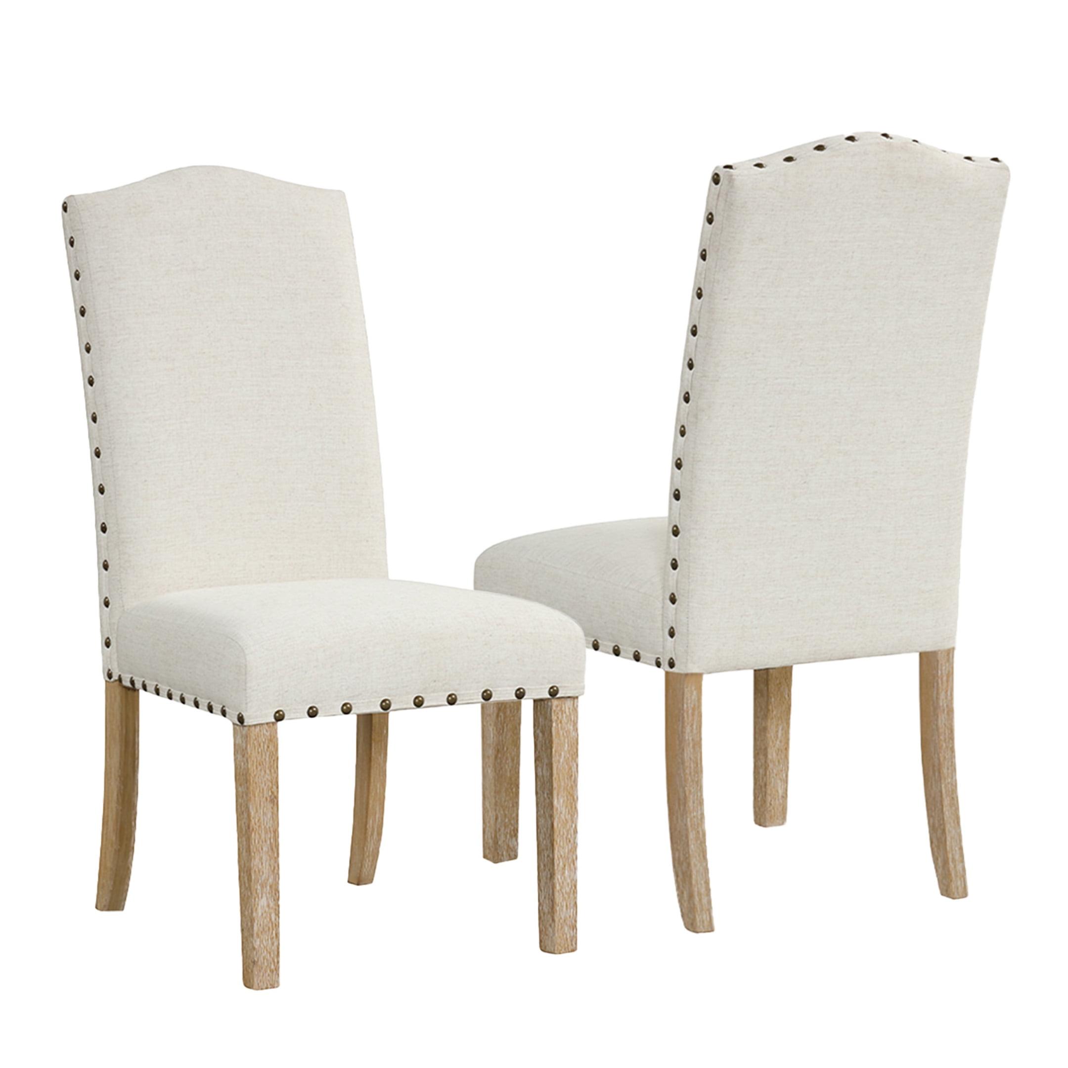 HomePop Set of 2 Curved Top Parson Dining Chairs Cream: Nailhead Trim, Upholstered, Plywood Frame