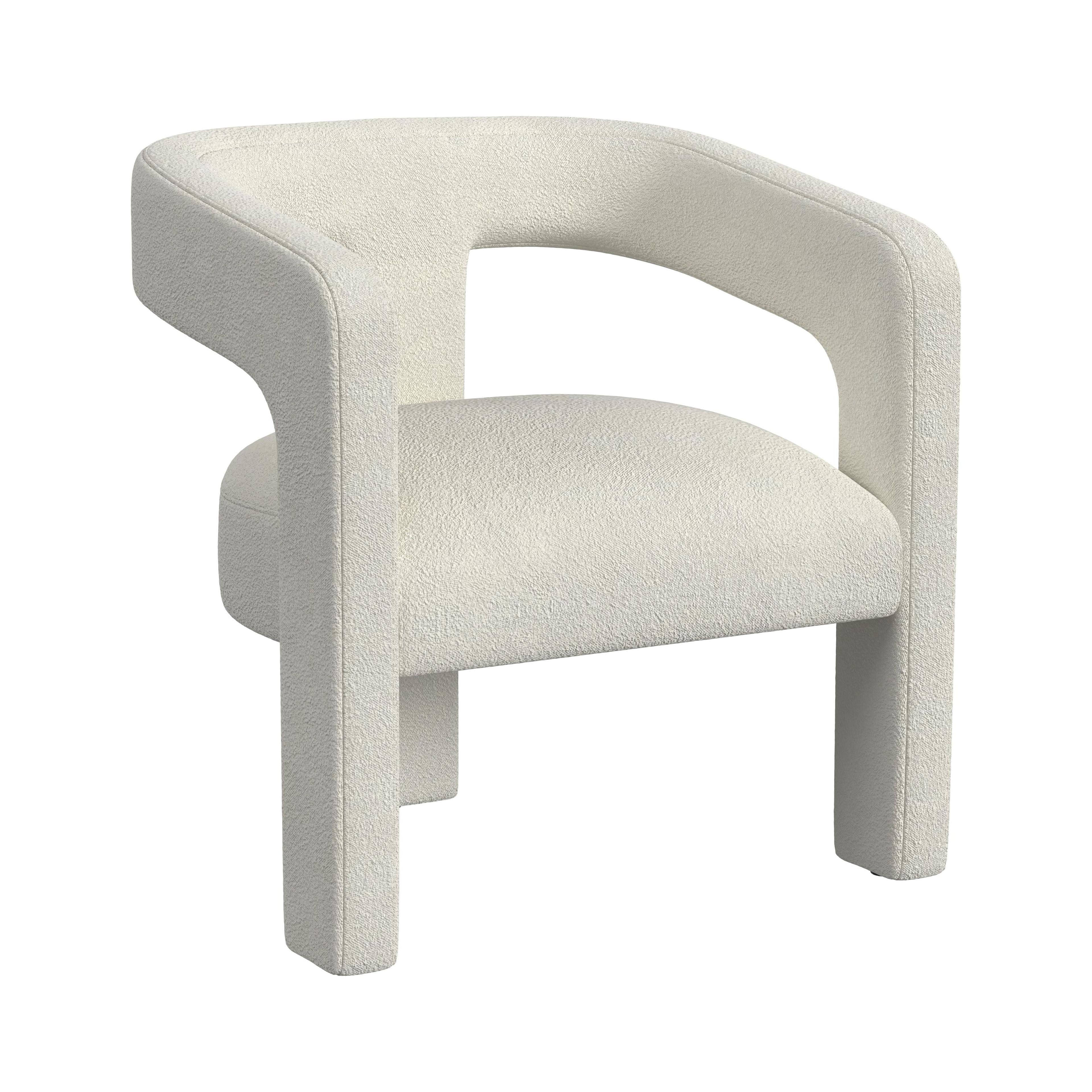 White Boucle Upholstered Barrel Accent Chair with Cut-Out Back