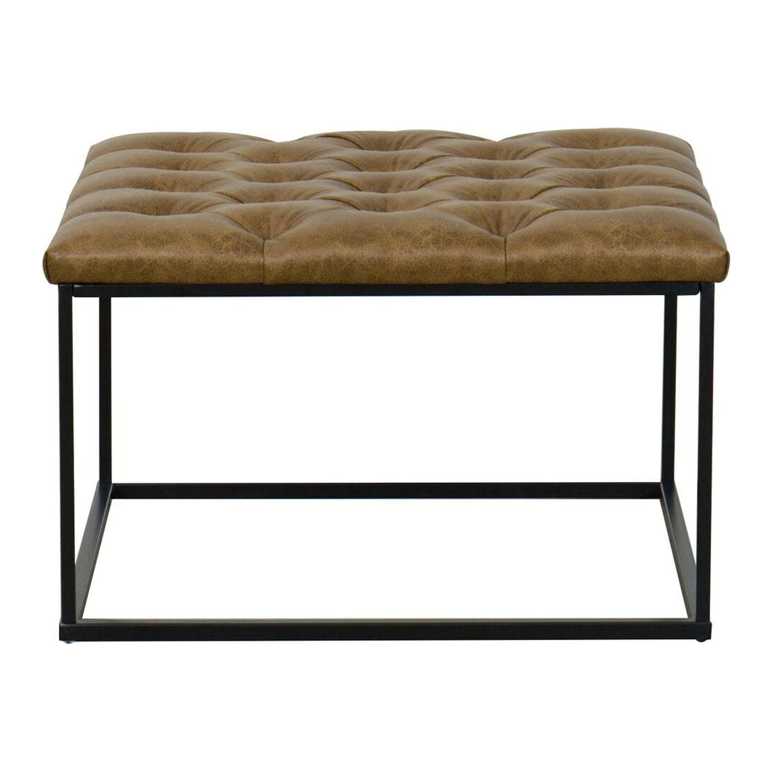 Square Metal Ottoman with Faux Leather & Open Frame - HomePop: Industrial Style, Footstool, End of Bed Bench