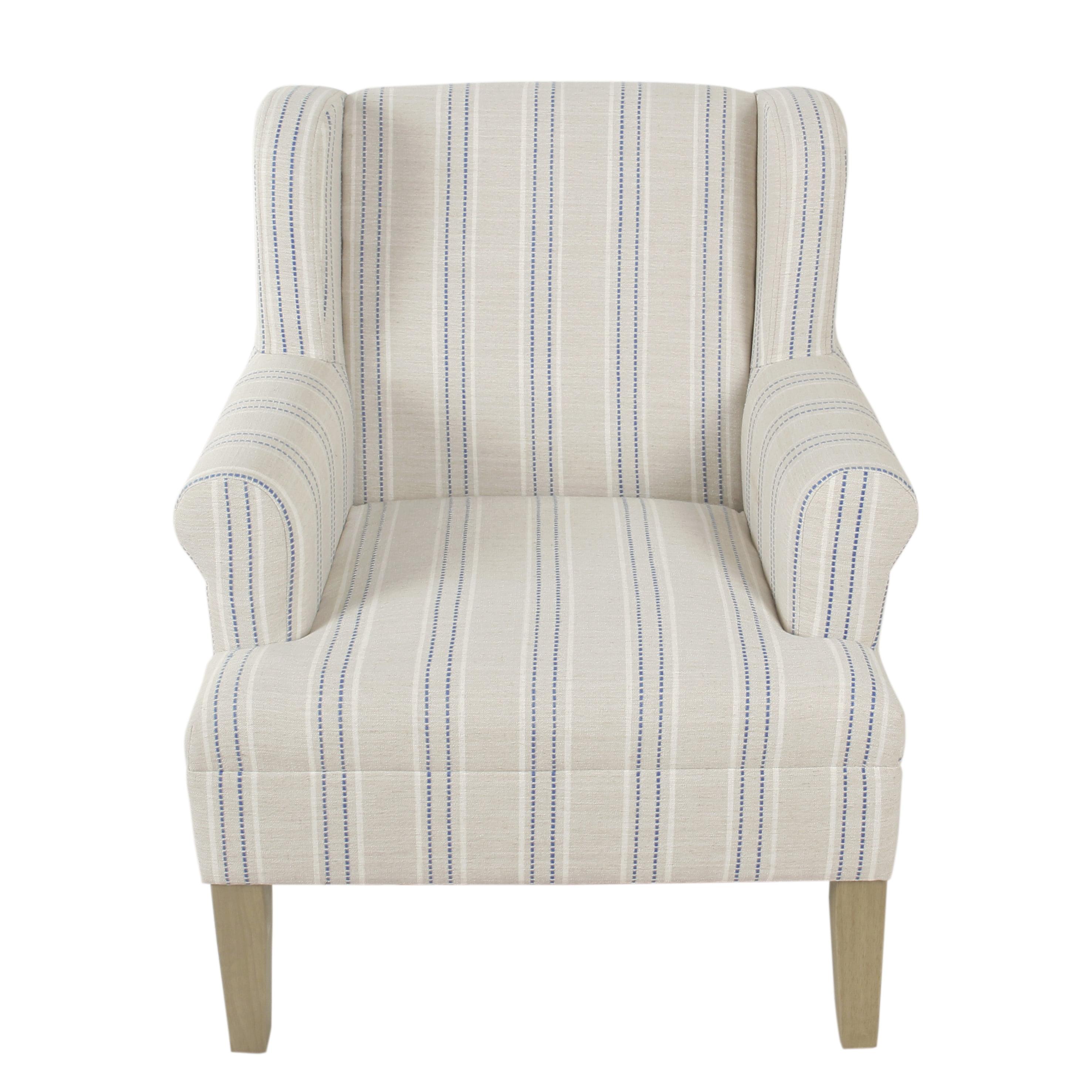 Emerson Striped Wingback Accent Chair in Blue and White