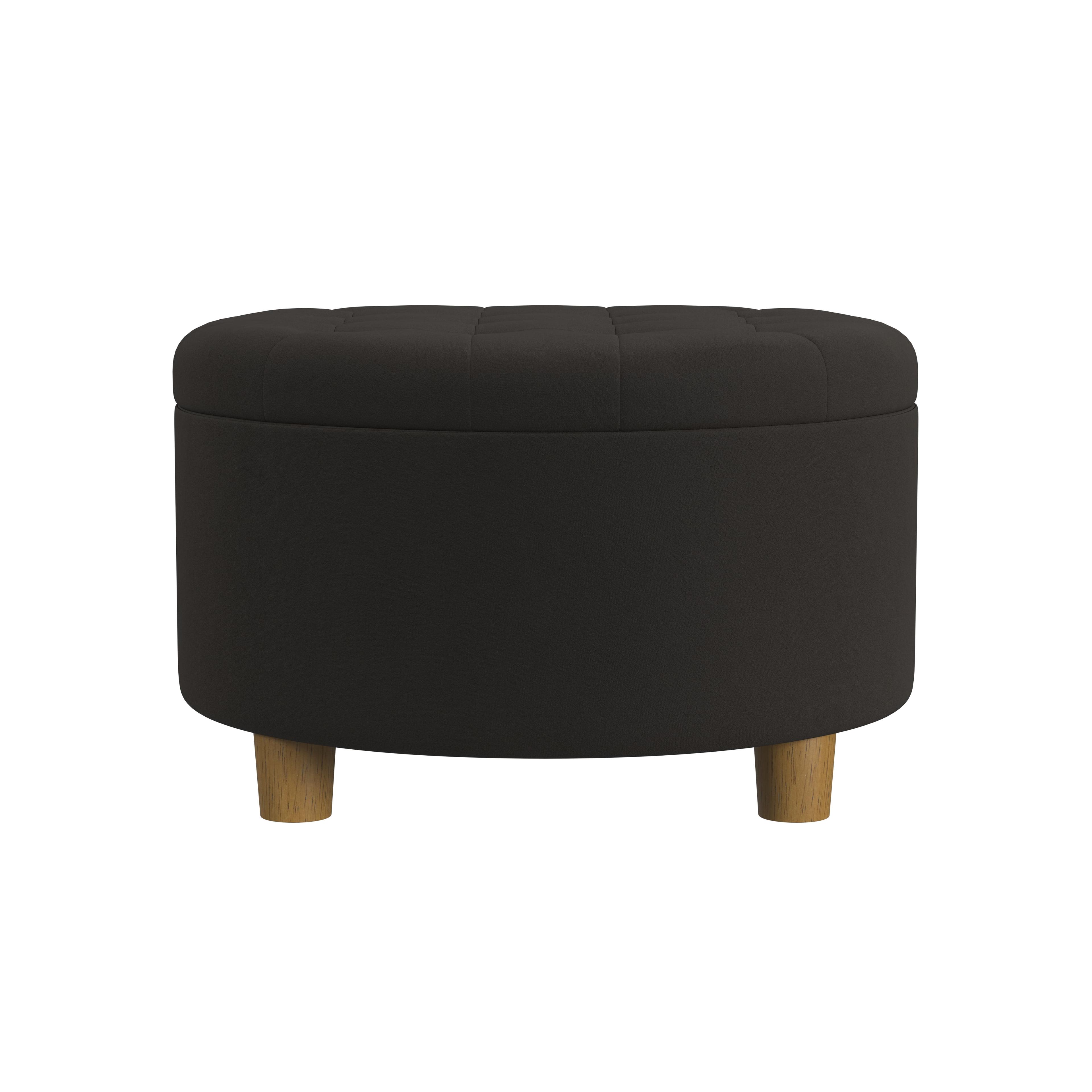Tufted Round Storage Ottoman Velvet Brown - HomePop: Elegant Honey Oak Legs, Upholstered, Easy to Assemble