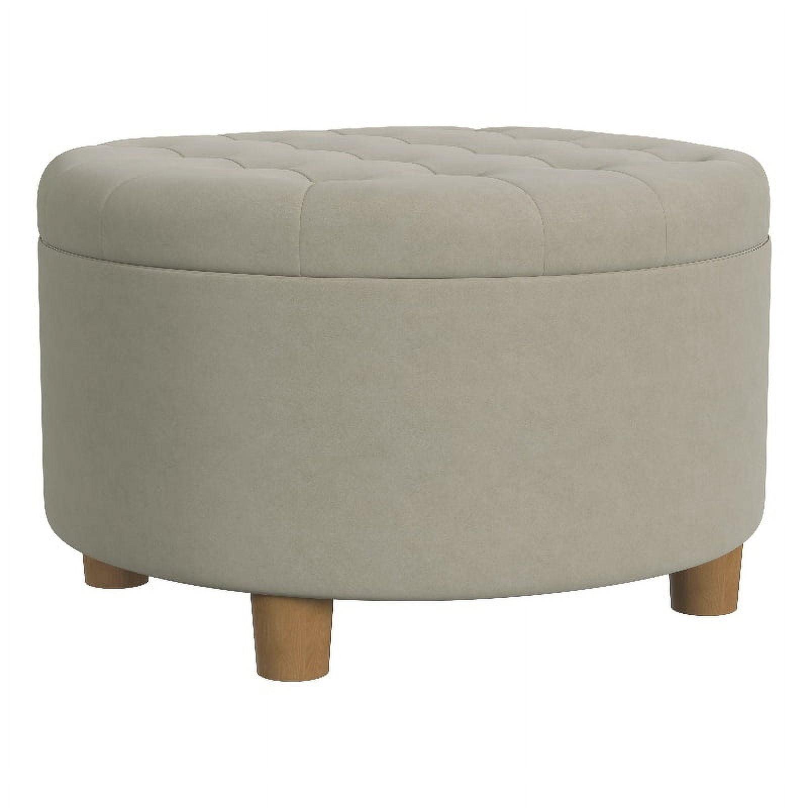 Tufted Round Storage Ottoman Fawn Velvet - HomePop: Lift-Off Lid, Honey Oak Legs, 250lb Capacity