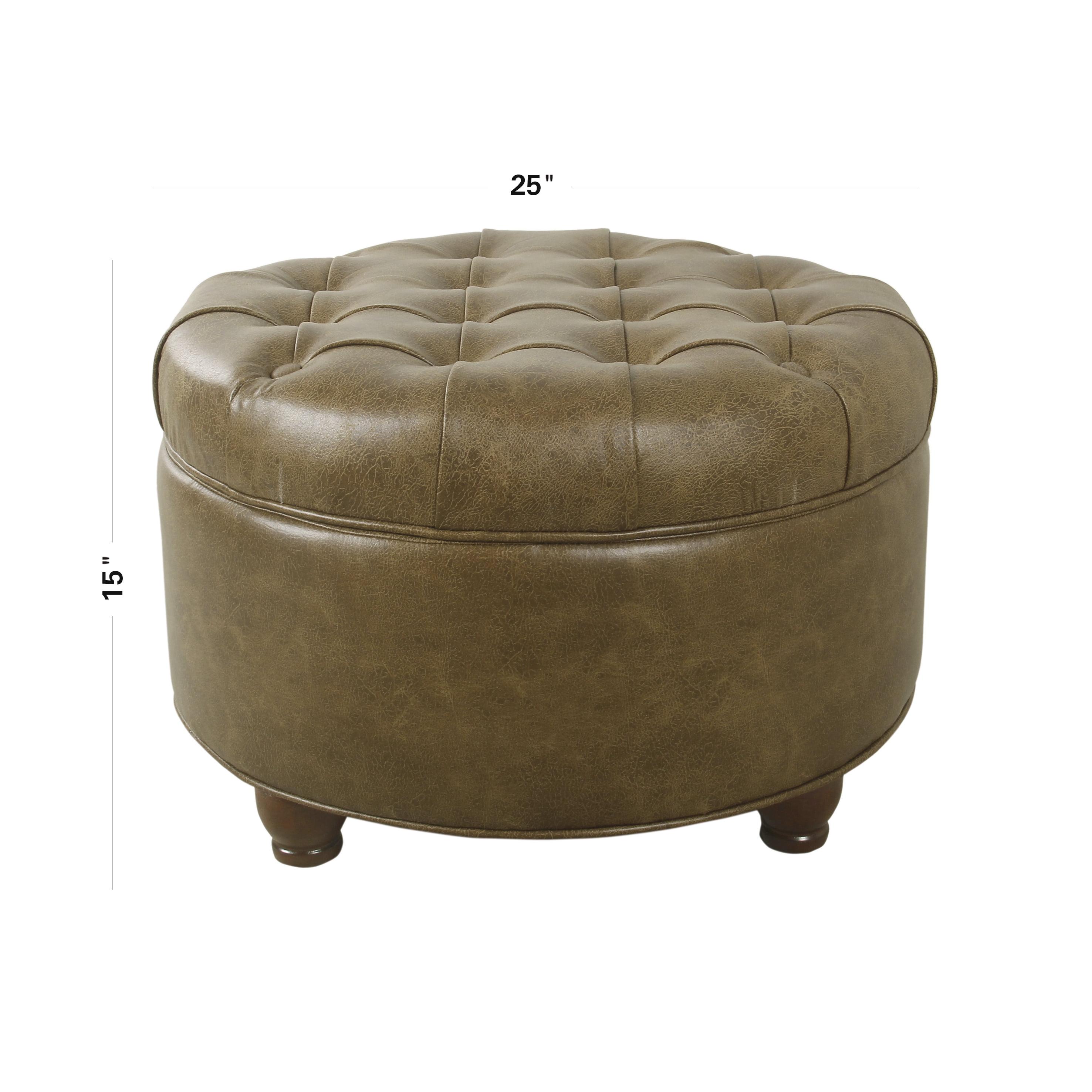 Elegant Faux Leather Tufted Round Ottoman with Storage