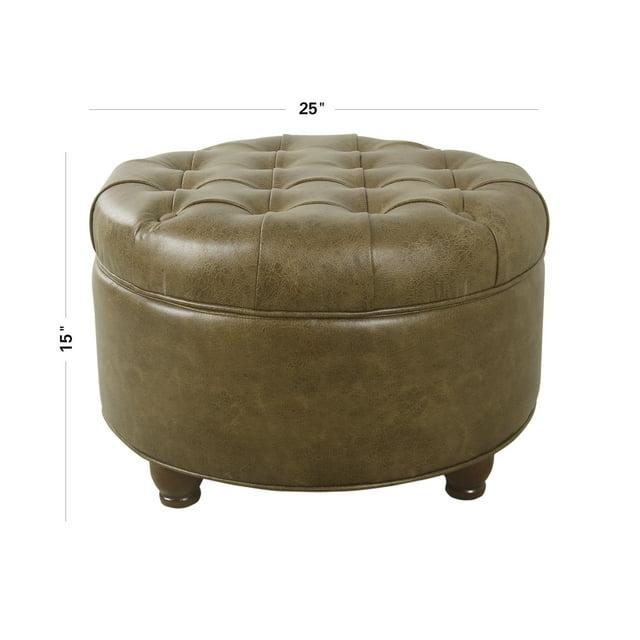 Large Tufted Round Storage Ottoman Faux Leather Distressed Brown - HomePop