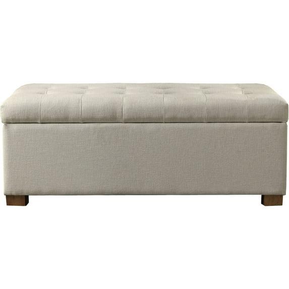 Classic Large Tufted Storage Bench Light Gray - HomePop: Upholstered Ottoman, Bedroom & Entryway Seating