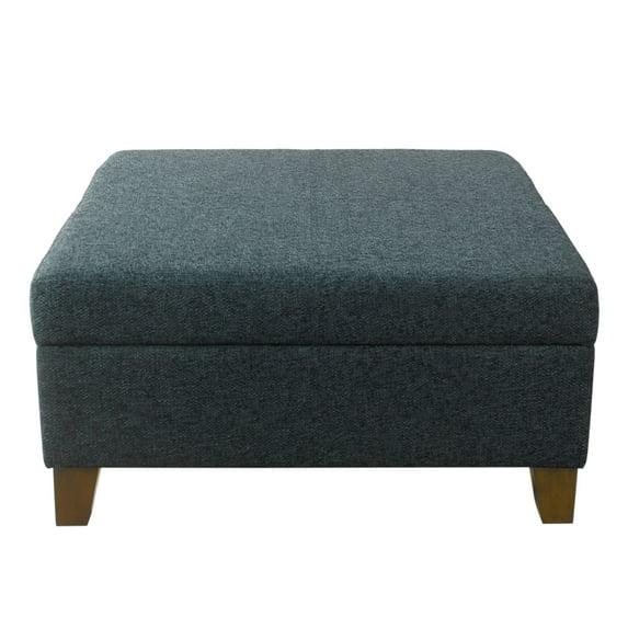32" Luxury Square Storage Ottoman Textured Navy - HomePop: Hinged Lid, Wood Legs, Easy Assembly