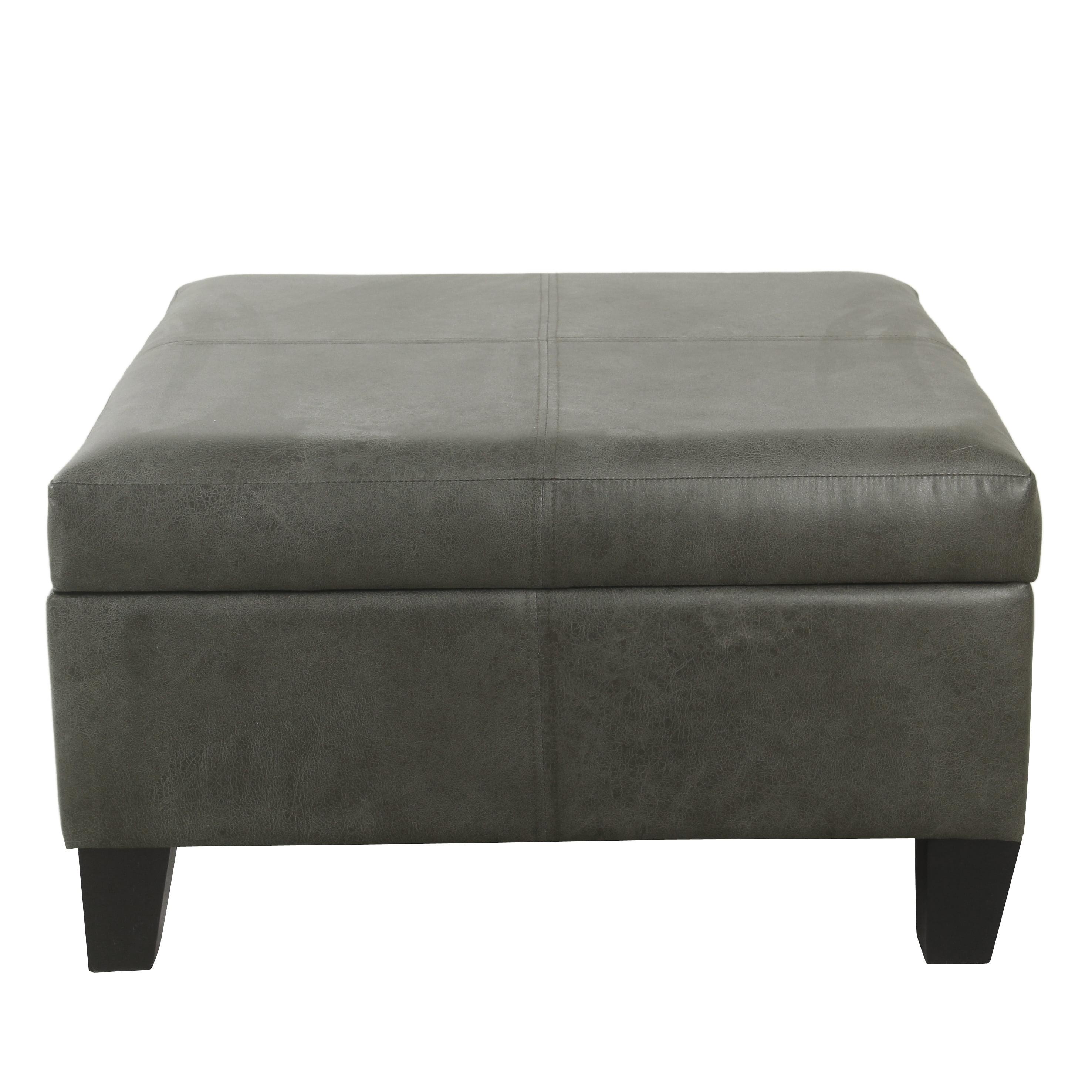 Luxury Large Square Storage Ottoman with Lid - HomePop: Faux Leather, Seating & Rosewood Legs