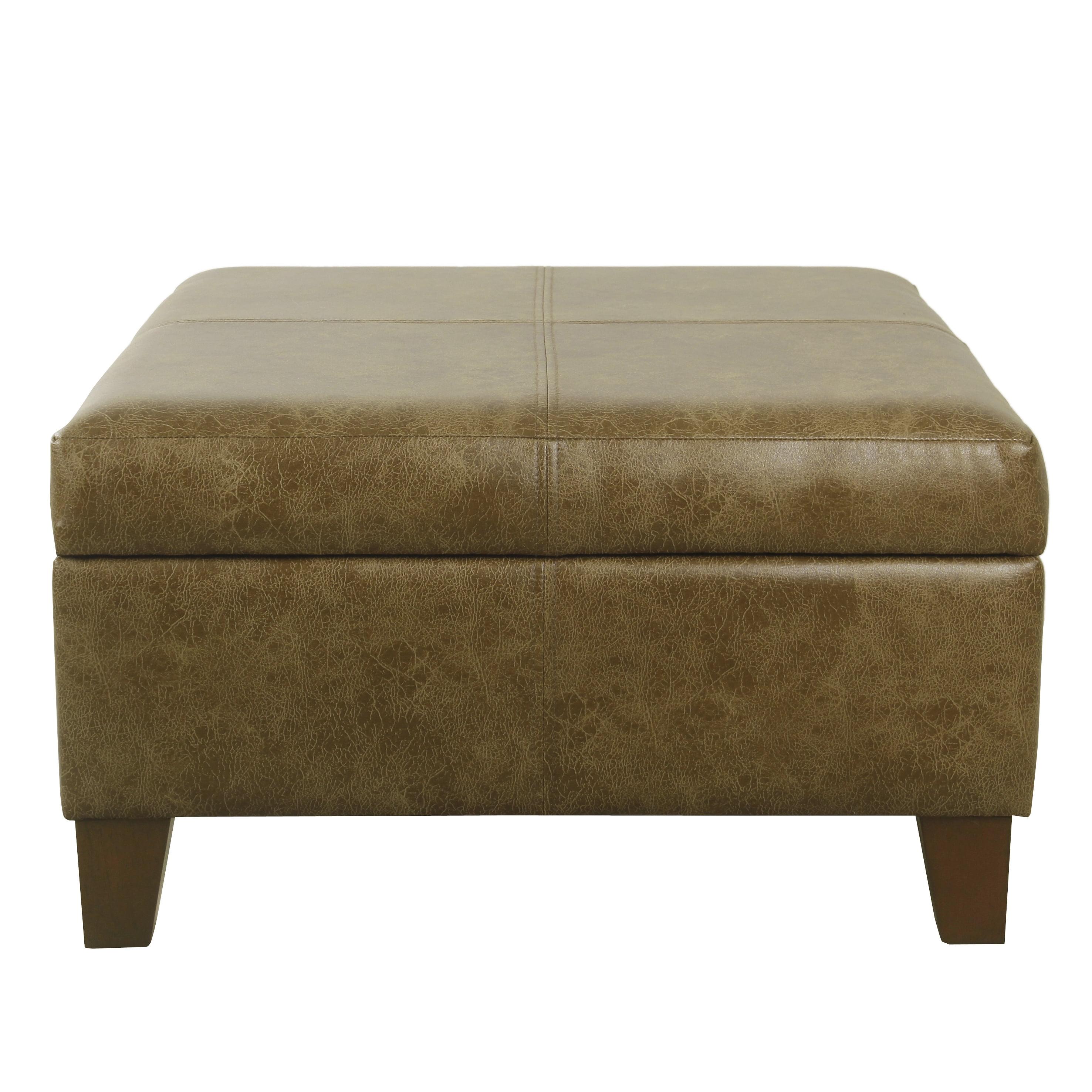 Luxury Large Square Storage Ottoman Distressed Brown - HomePop: Upholstered, Modern Style, 250lb Capacity