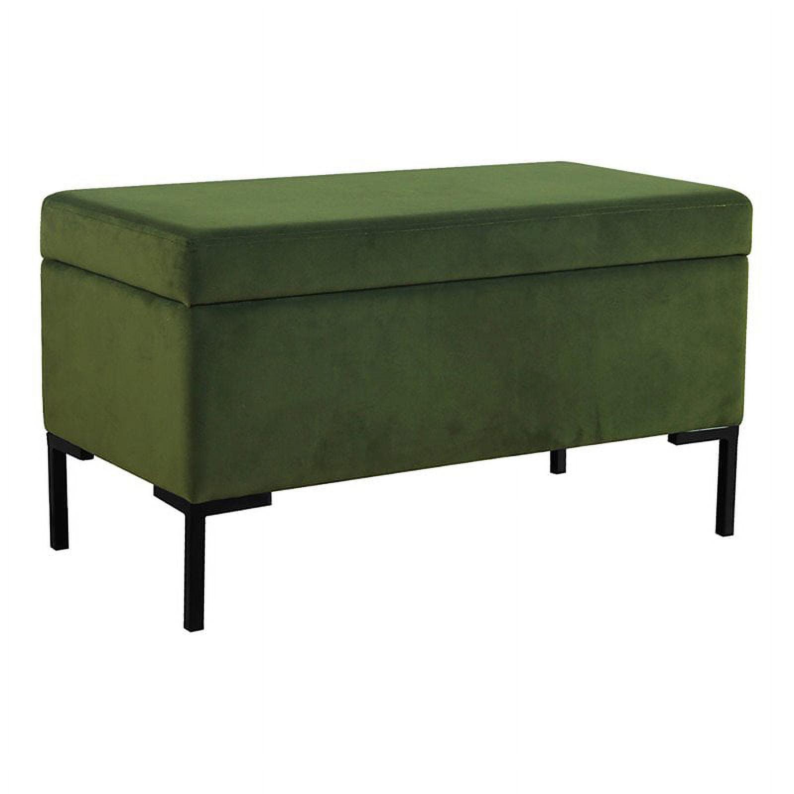 Medium Storage Bench with Metal Legs Green Velvet - HomePop: Upholstered Rectangular Ottoman for Bedroom, 250lb Capacity