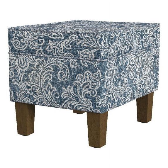 Medium Storage Ottoman Denim - HomePop: Upholstered Footstool, Botanical Pattern, Hardwood Frame