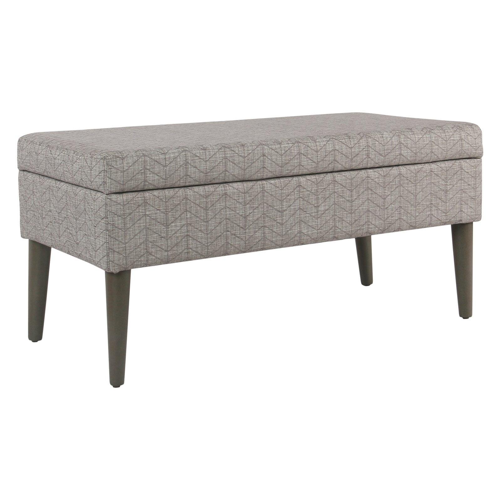 Mid-Century Textured Gray Multipurpose Storage Bench