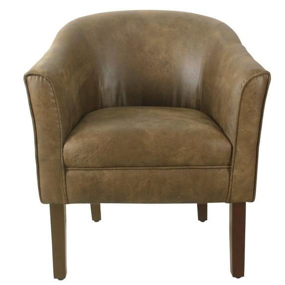 Modern Barrel Accent Chair Brown Faux Leather - HomePop: Upholstered Transitional Seating for Bedroom & Living Room