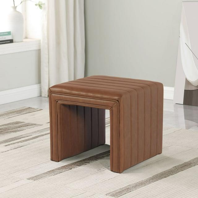 Modern Channel Ottoman Caramel Faux Leather - HomePop: Upholstered Rectangle, No Assembly Required