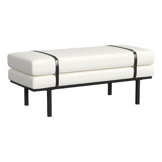 HomePop Upholstered Bench Cream Boucle/Black: Rectangle Ottoman for Bedroom, Entryway, End of Bed