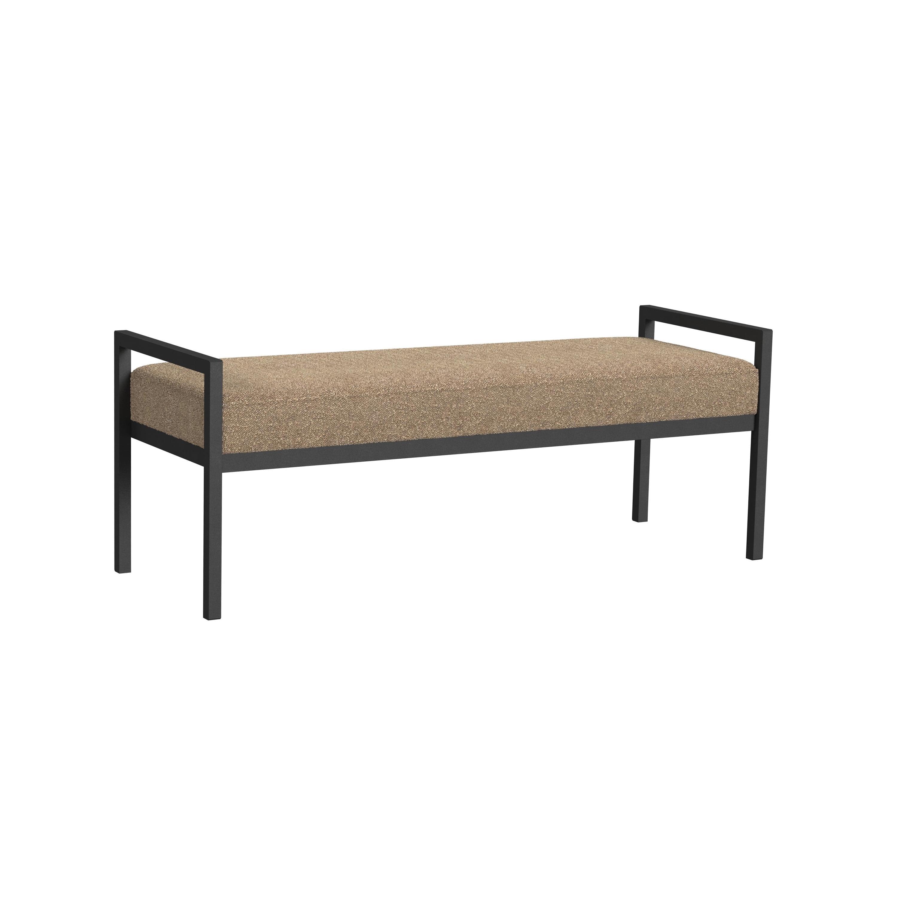 Modern Metal Faux Shearling Bench Brown - HomePop