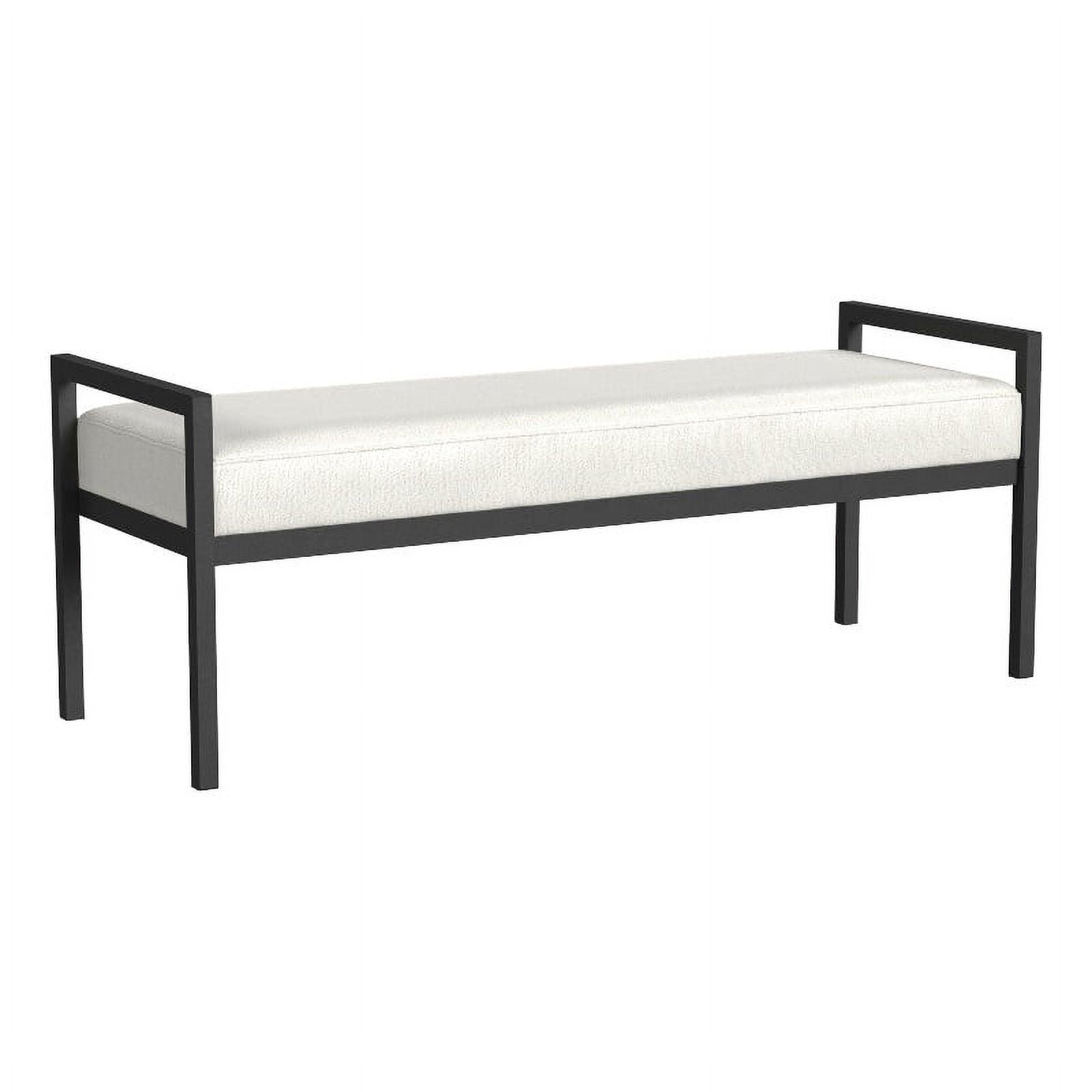 Cream Boucle and Black Metal Modern Bench