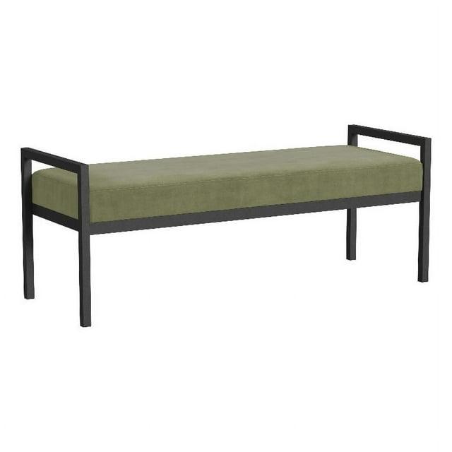 Modern Metal Bench Light Sage Green- HomePop: Velvet Upholstered, Entryway & End of Bed Seating