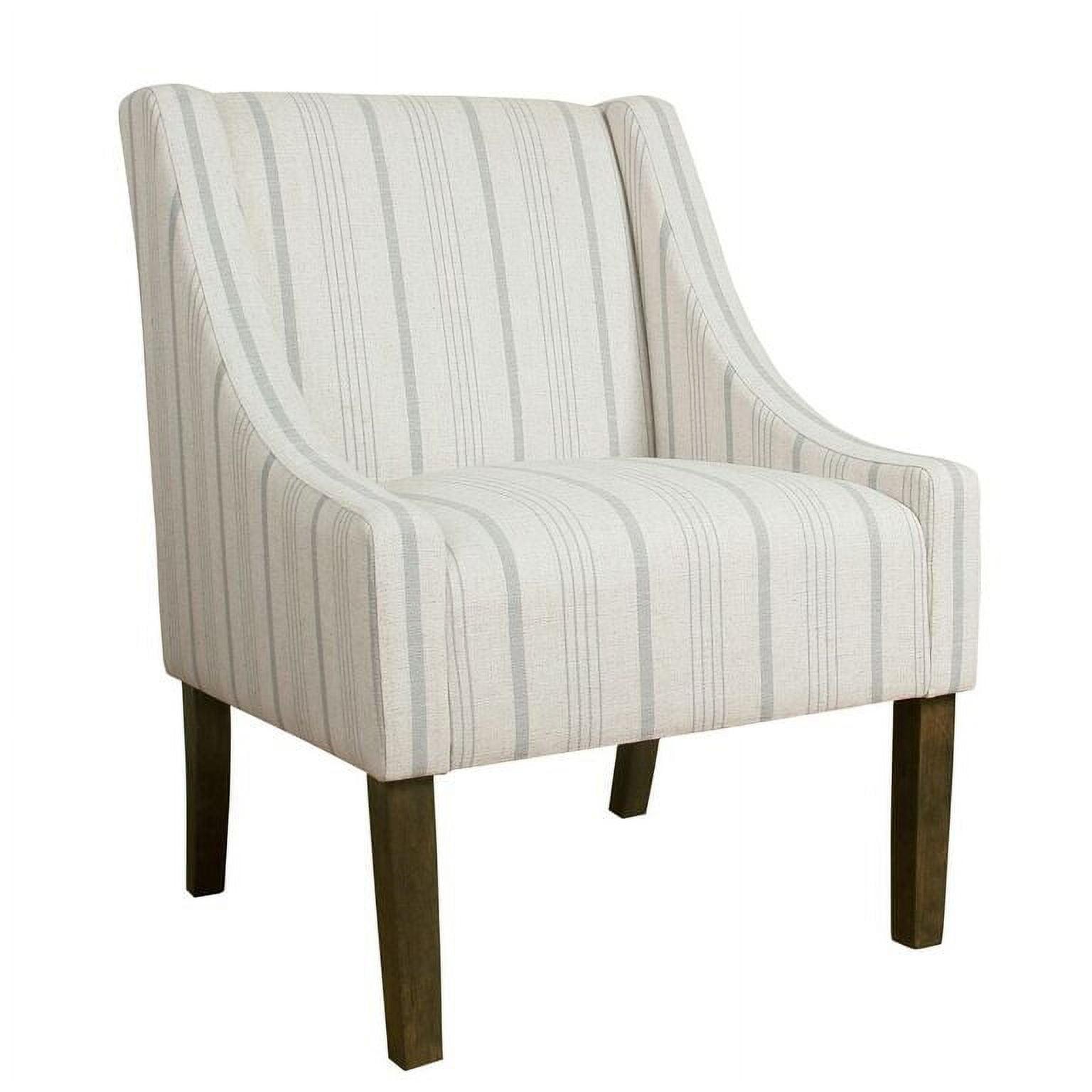 Gray Stripe Wood Frame Modern Accent Chair