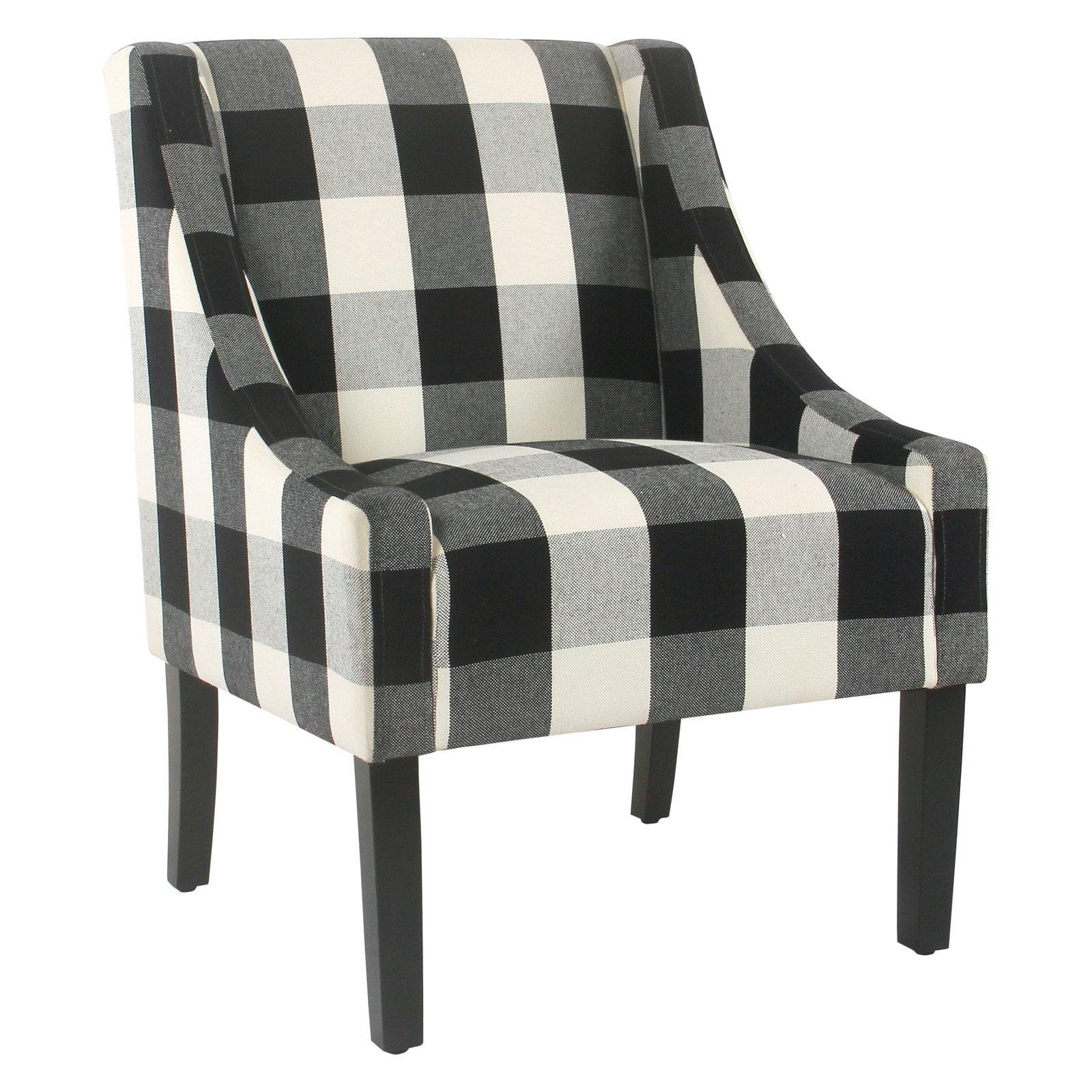 HomePop Modern Swoop Accent Armchair Black Plaid : Cotton Upholstery, Wood Legs, Foam Fill, No Assembly Required
