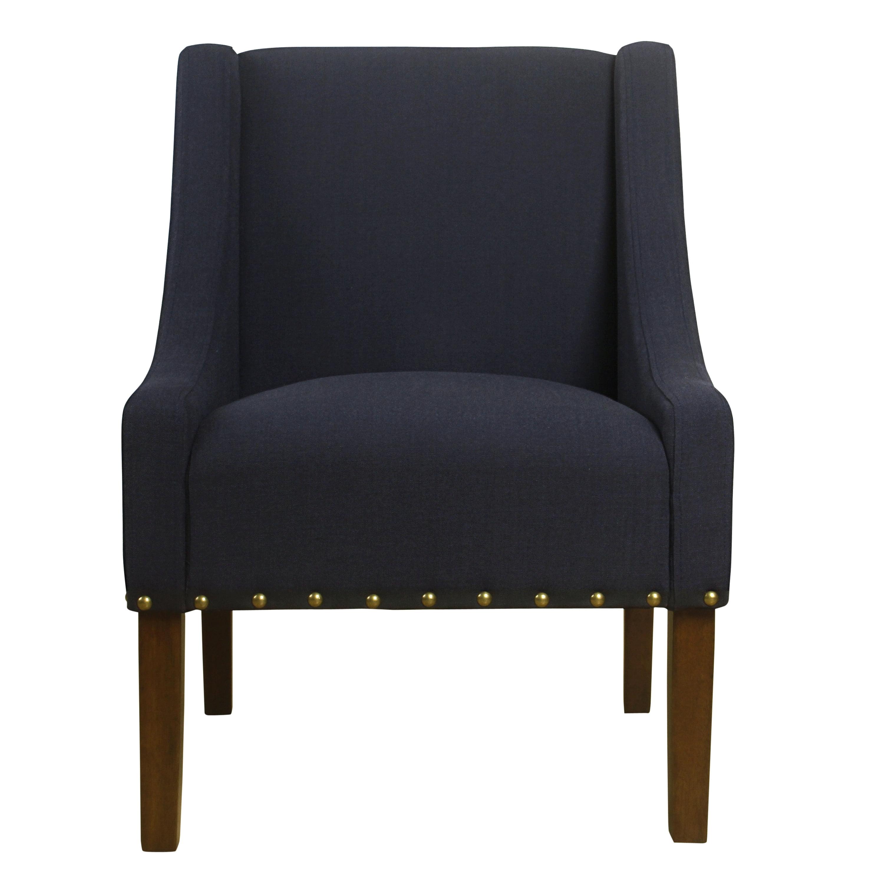 Deep Navy Modern Swoop Accent Chair with Nailhead Trim