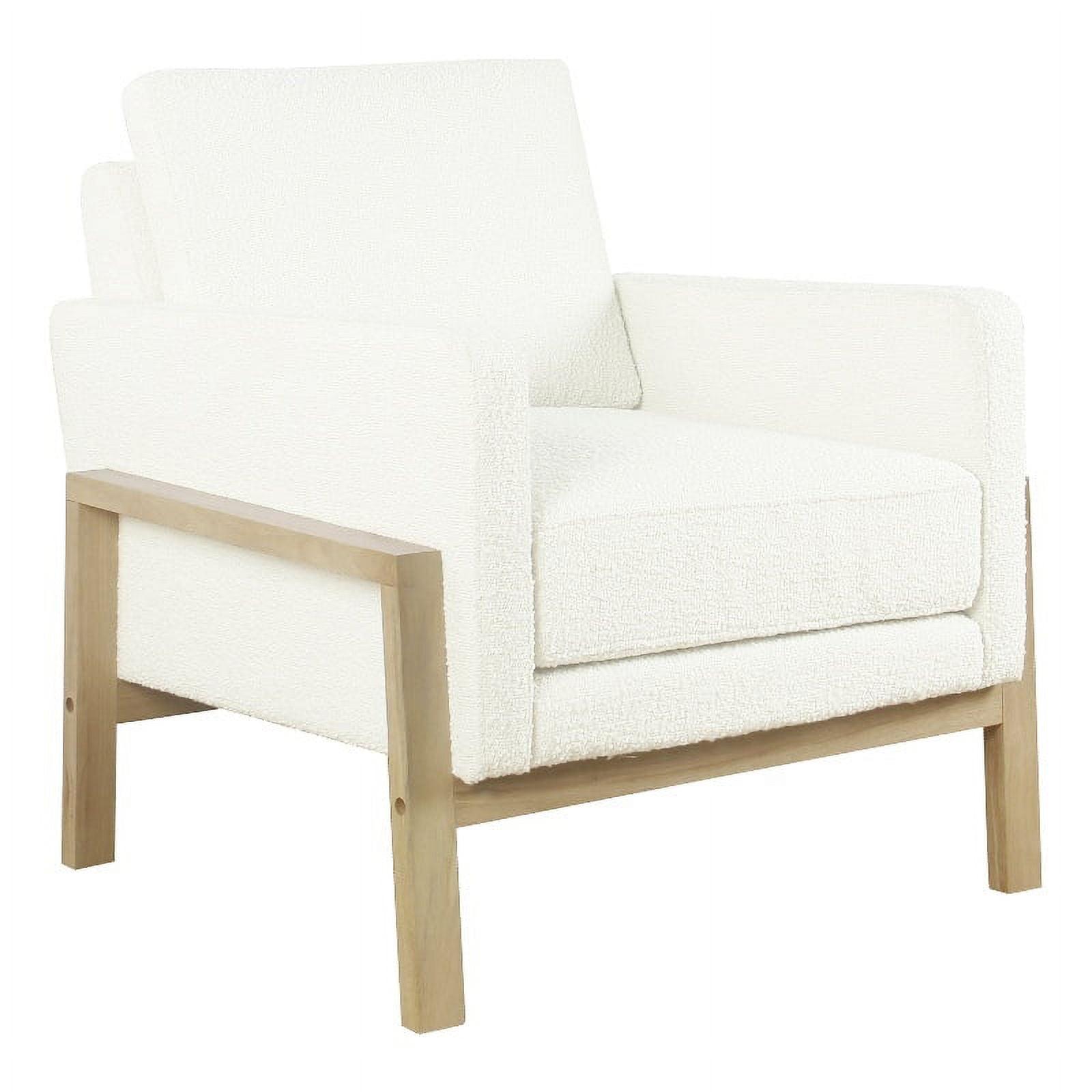 Cream White Boucle Wood Frame Accent Chair