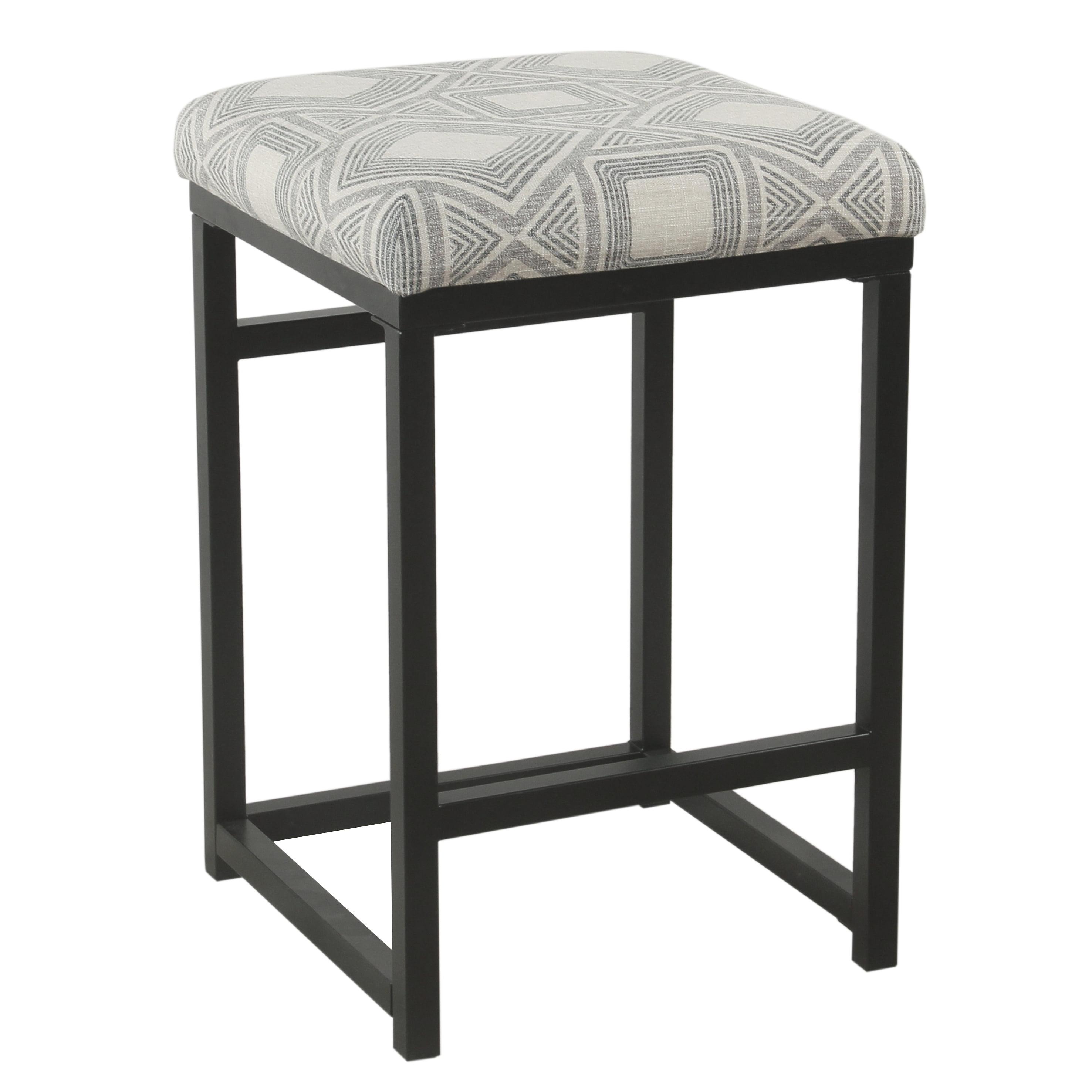 Charcoal Geometric Open Back 24" Industrial Metal & Wood Counter Stool