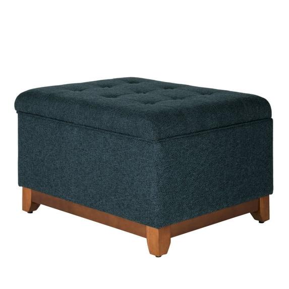 Cocktail Storage Bench Navy - HomePop: Upholstered, Tufted, Wood Base, Honey Oak Finish