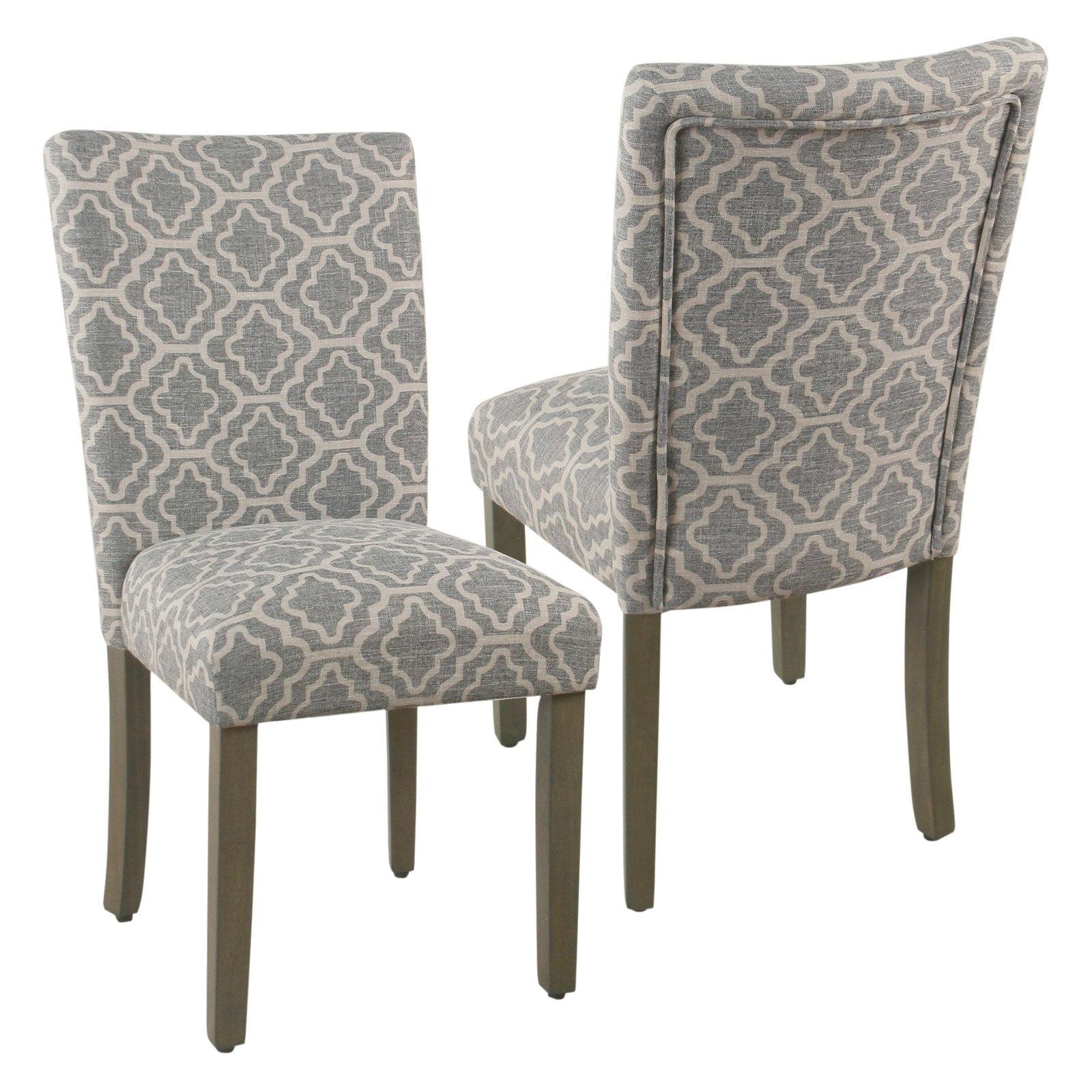 Gray and Cream Upholstered Parsons Side Chair Set with Wood Legs