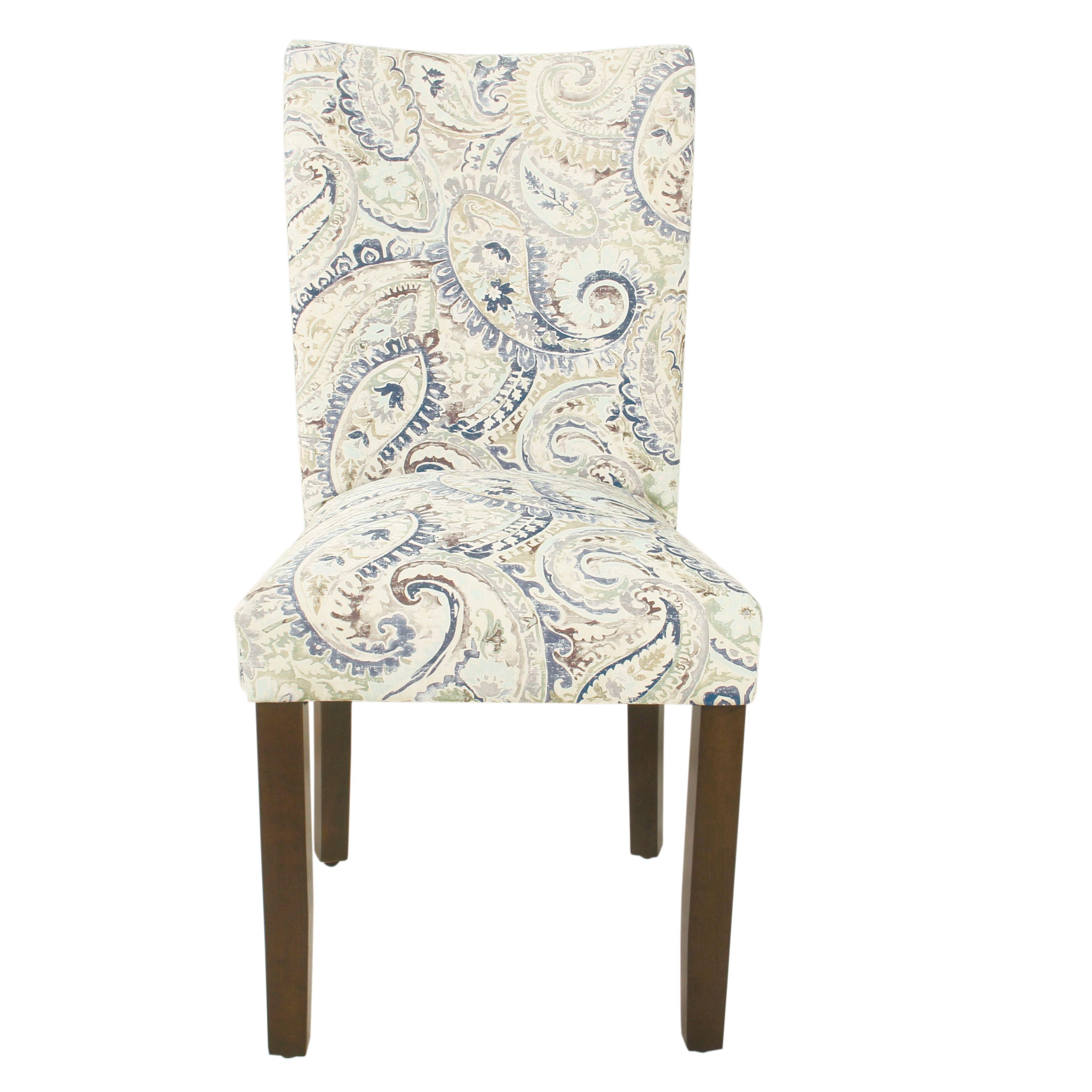 Set of 2 Blue Velvet Paisley Parsons Side Chairs with Wood Legs