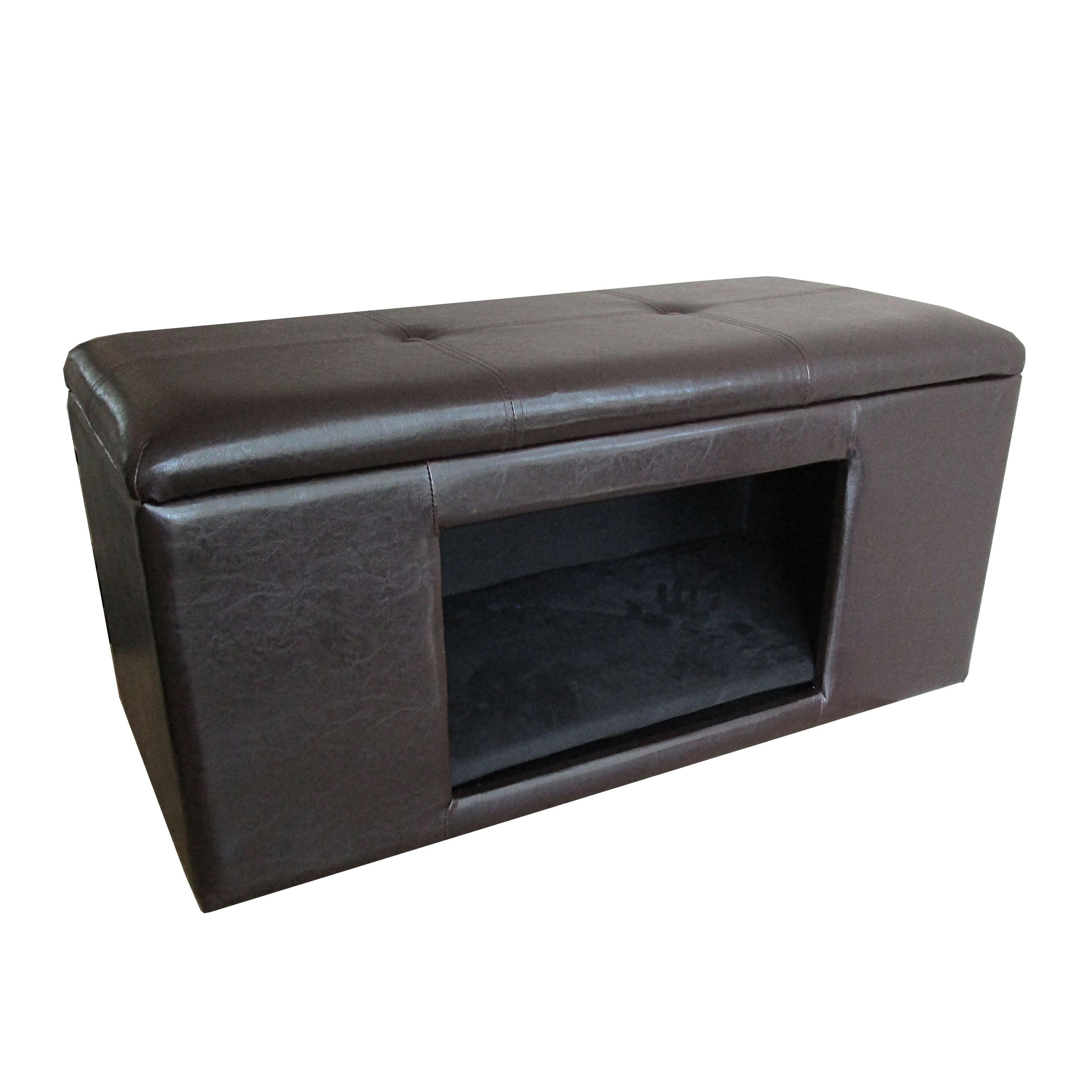 Brown Faux Leather Pet Bed Bench with Storage