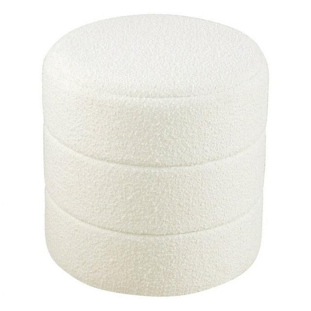 Round Upholstered Ottoman Cream Boucle - HomePop: Textured, No Assembly, 250lb Capacity