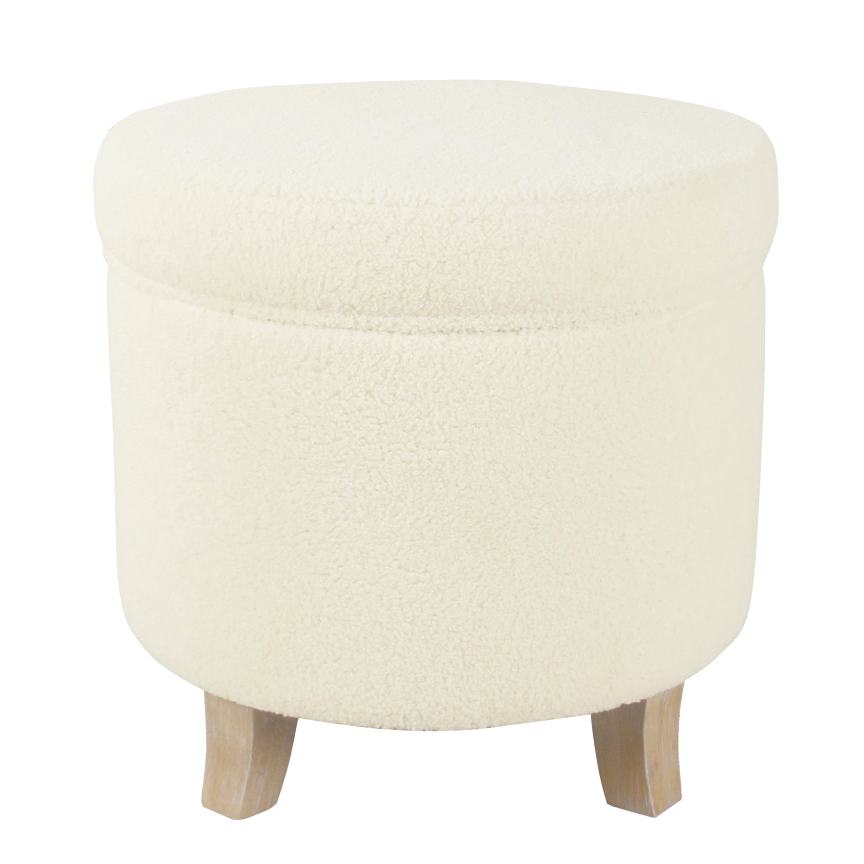 Cole Classics Round Storage Ottoman Flared Wood Leg Faux Sheepskin Cream - HomePop