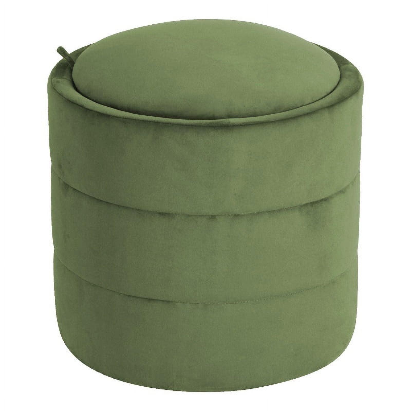 Storage Round Ottoman Green Velvet - HomePop: Upholstered Footstool, No Assembly, Polyester