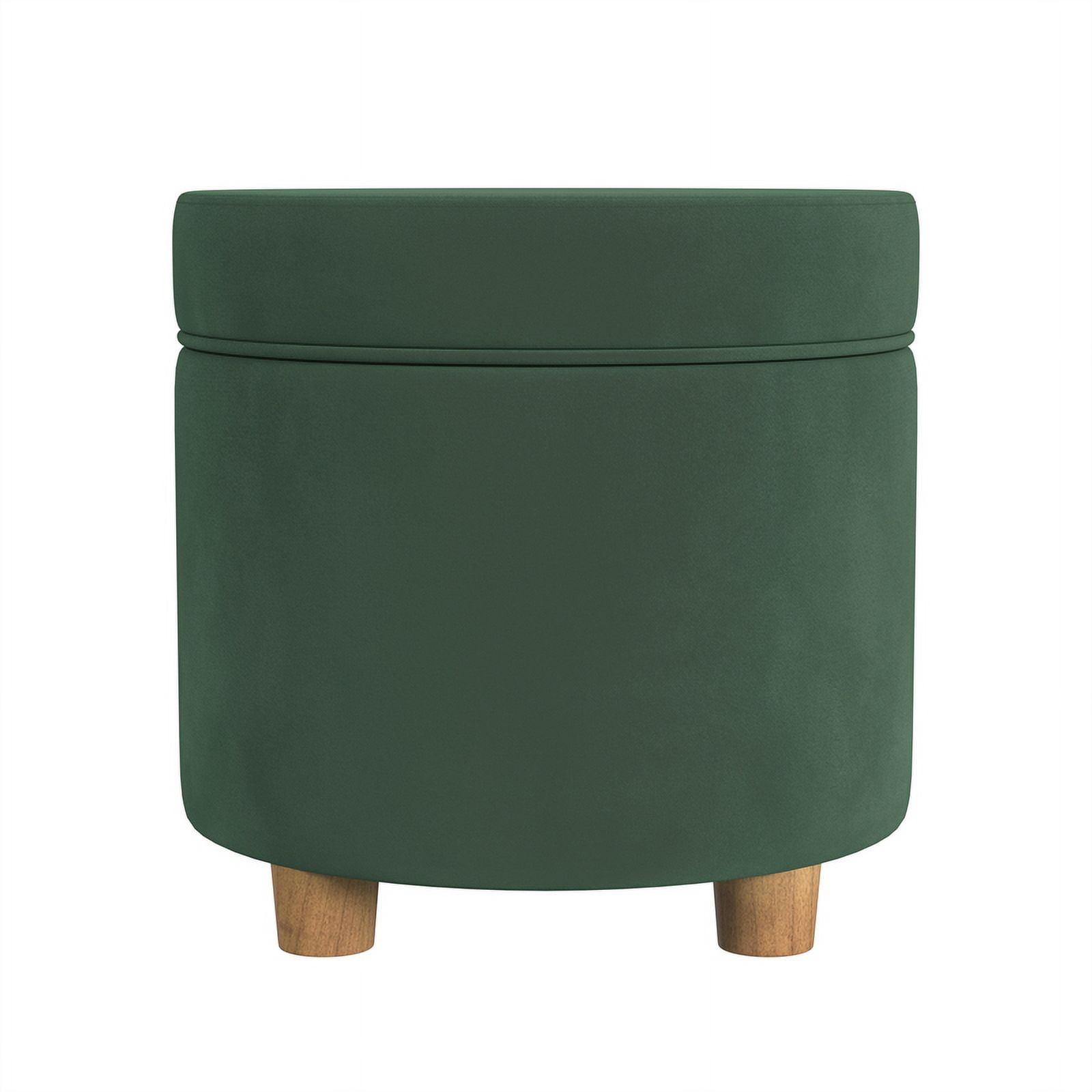 Round Storage Ottoman Loden Green - HomePop: Velvet Upholstered, Lift-Off Lid, Wood Legs, Bedroom & Living Room Furniture