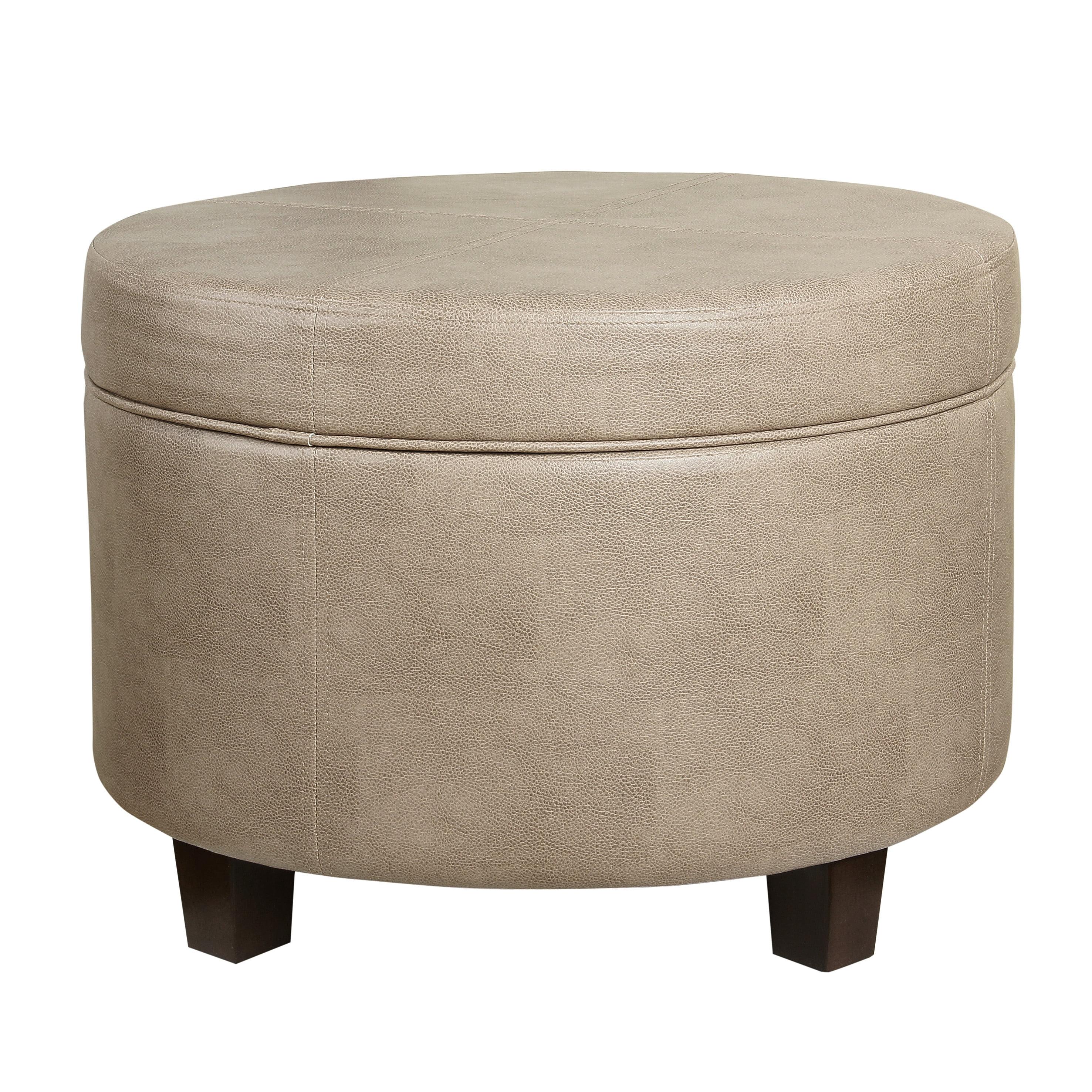 Round Faux Leather Ottoman Taupe - HomePop