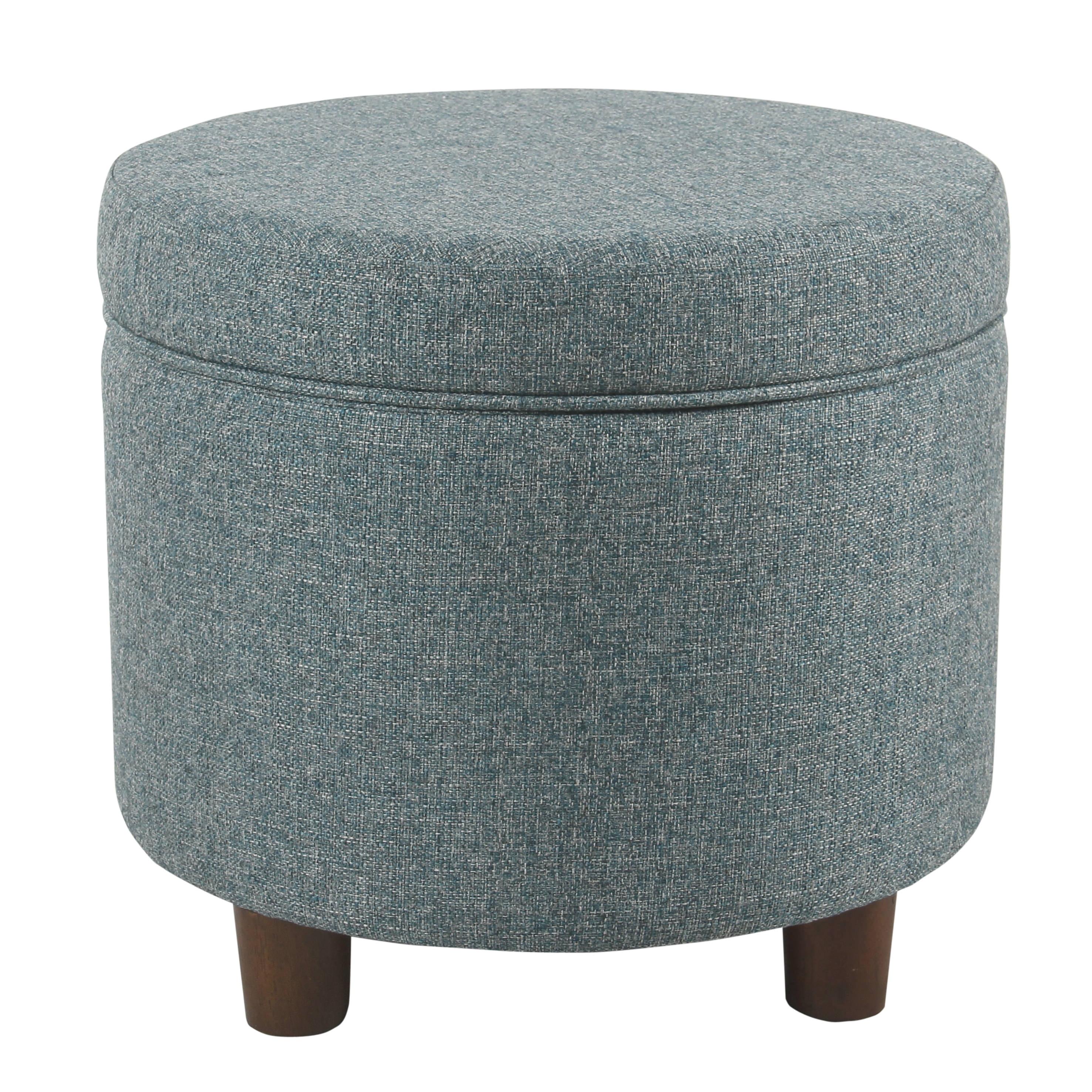 HomePop Round Storage Ottoman Teal Tweed
